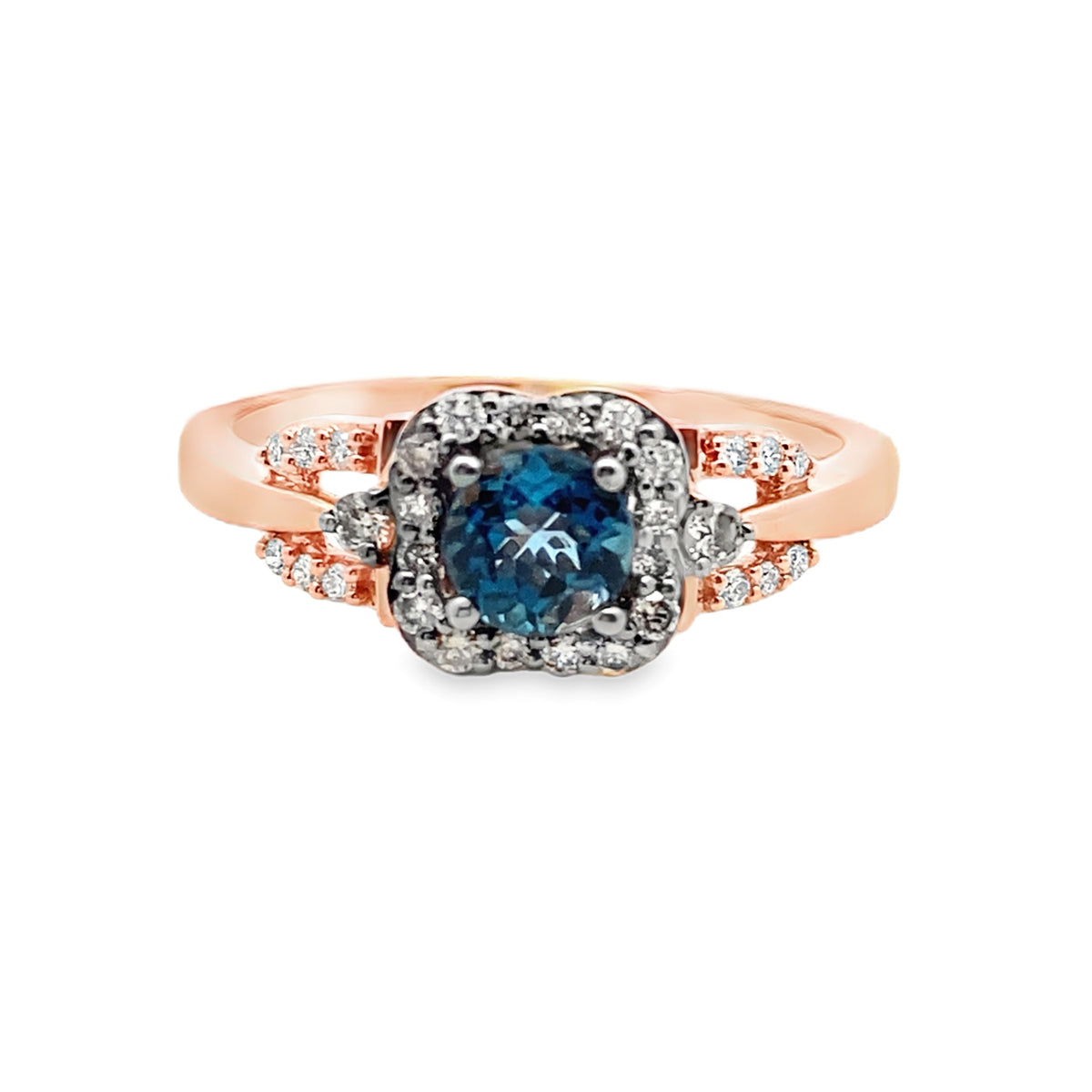 Le Vian Blue Topaz and Diamond Halo Ring