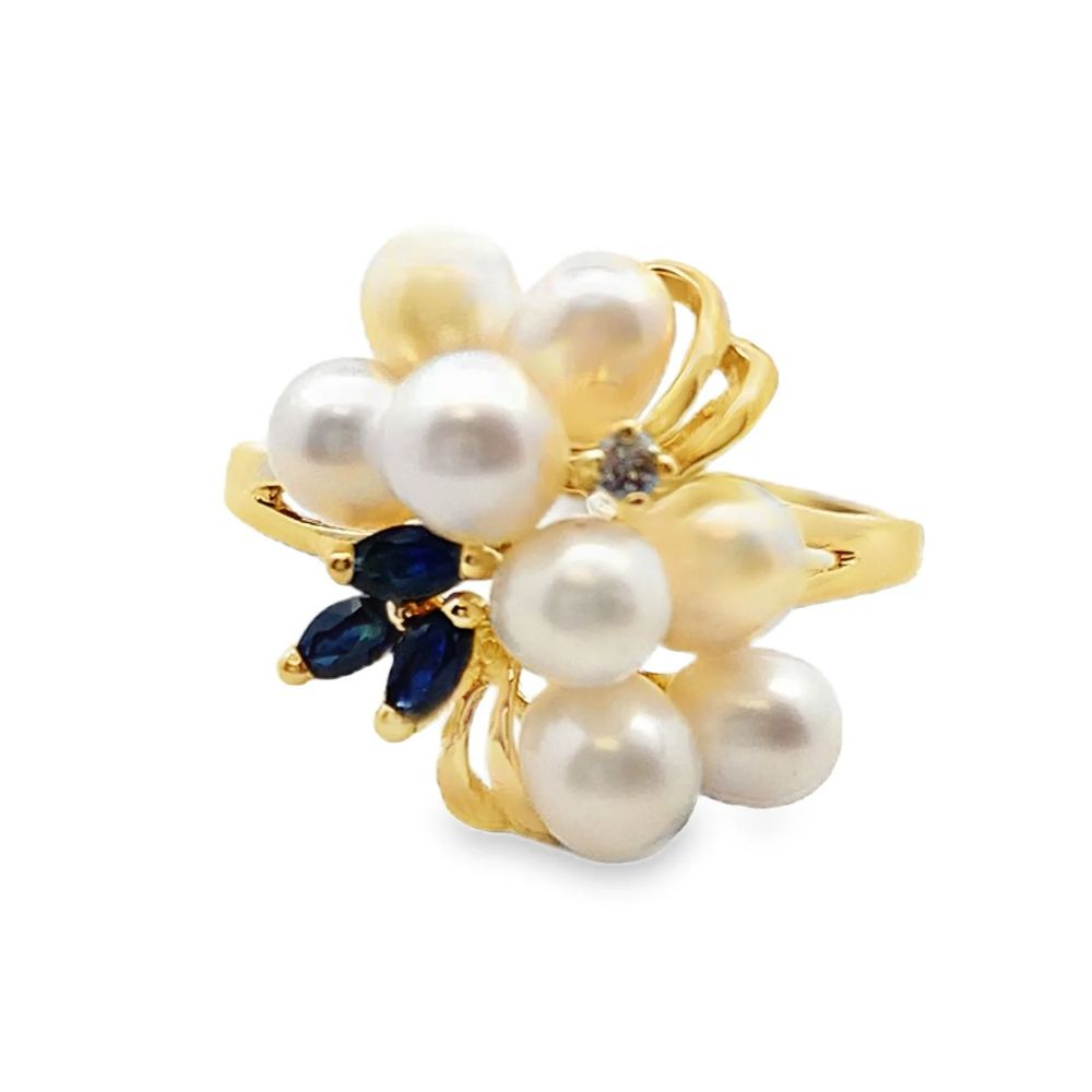 Pearl and Sapphire Bouquet Ring