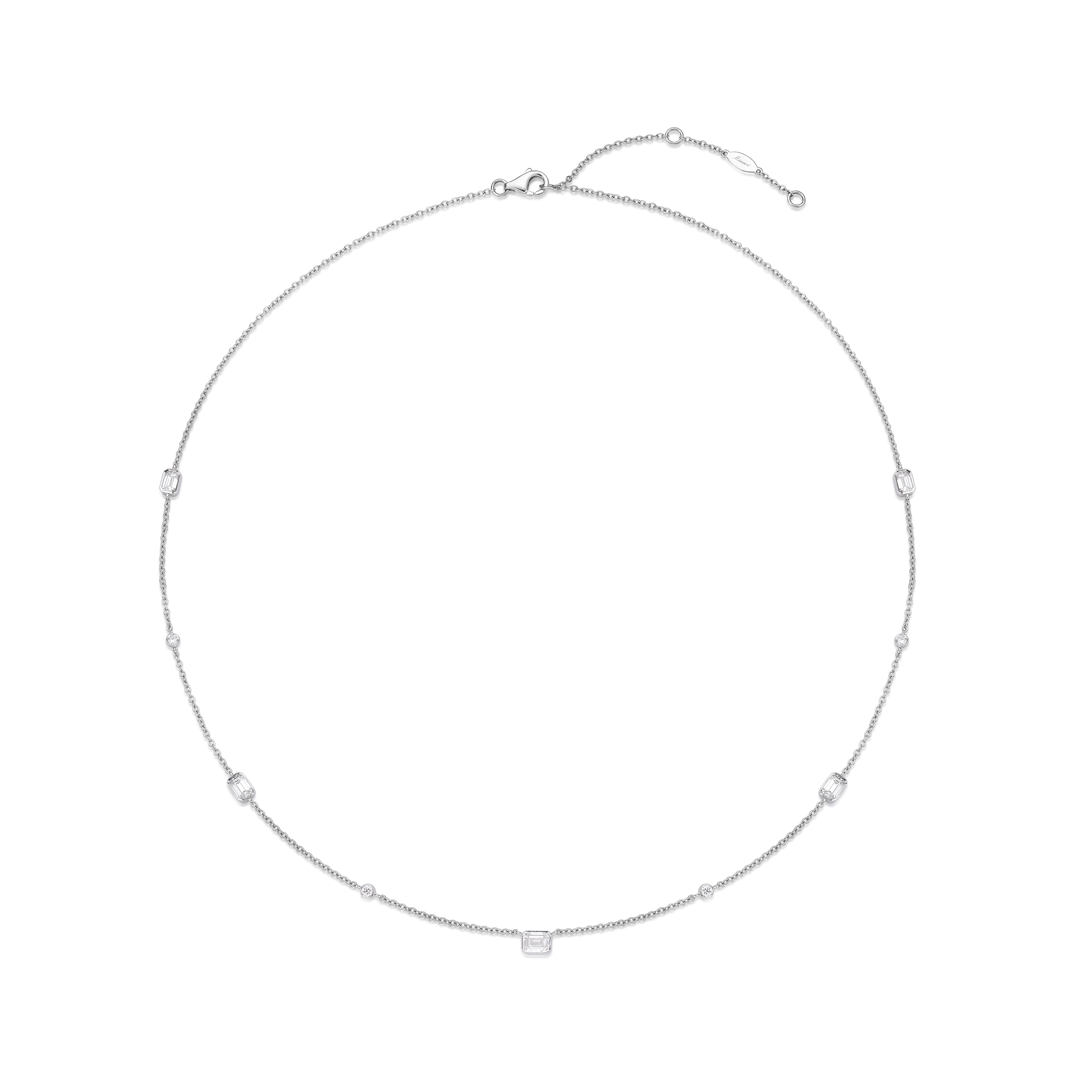 Memoire Cascade Emerald Cut and Round Accent Diamond Necklace