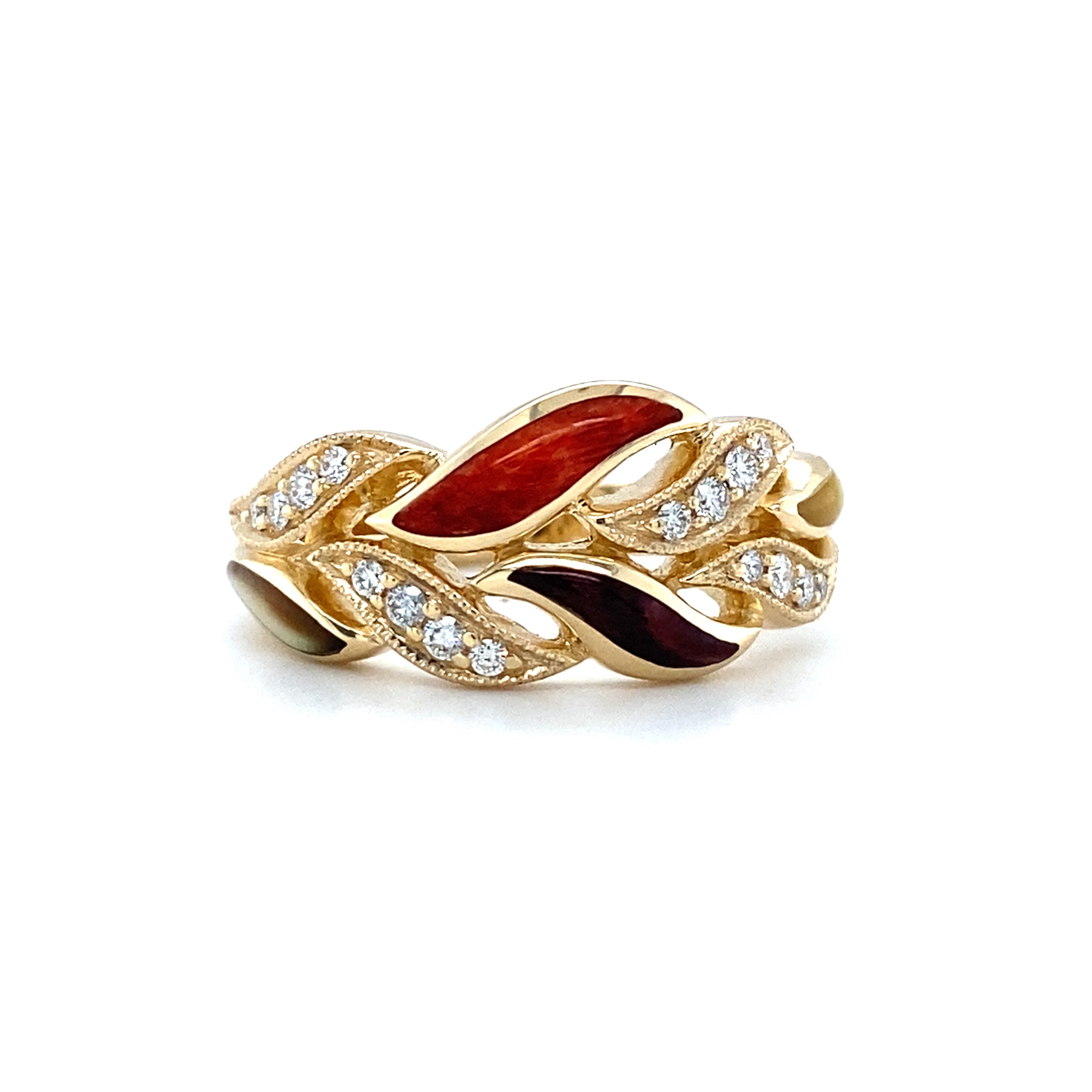 Kabana Mother Of Pearl & Spiny Oyster Leaf Ring