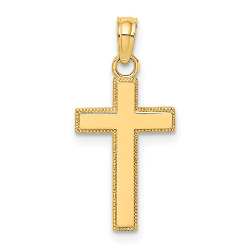 Block-Style Beaded Edge Cross Pendant