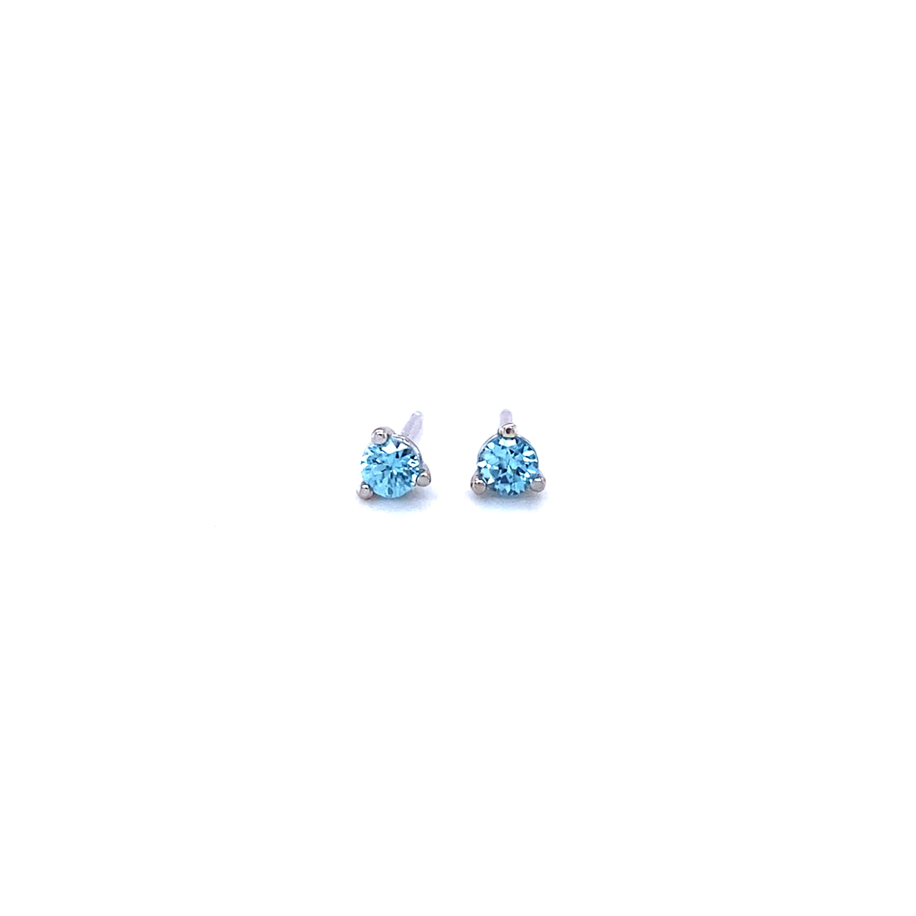 Blue Zircon Birthstone Stud Earrings
