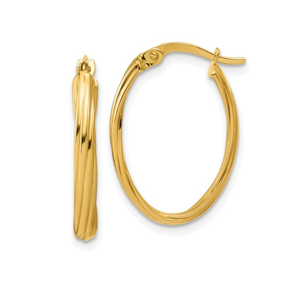 Polished and Grooved Twist Oval Hoop Earrings