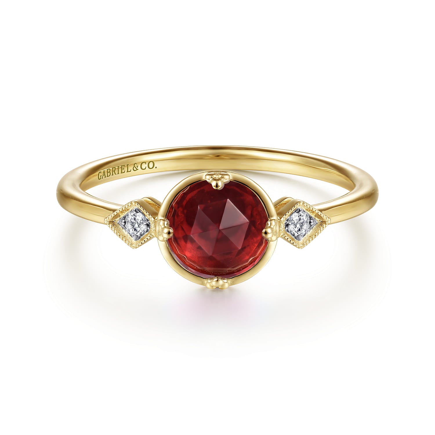 Gabriel & Co. Three Stone Garnet and Diamond Ring