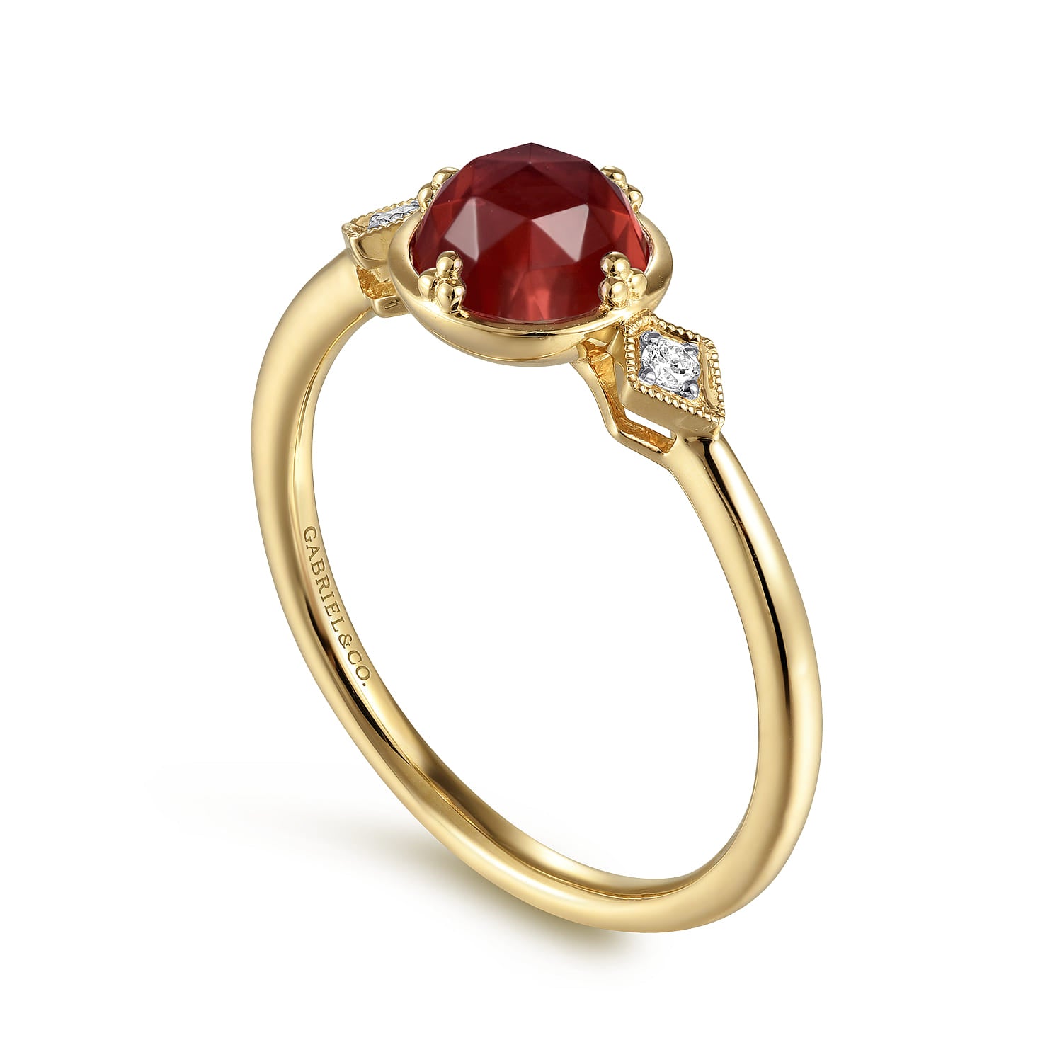 Gabriel & Co. Three Stone Garnet and Diamond Ring