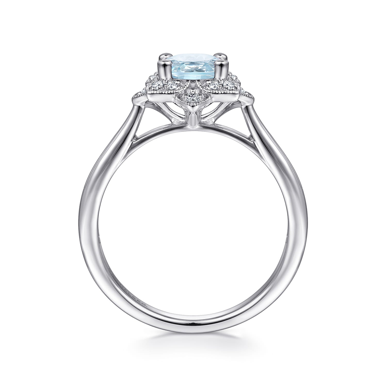Flower Halo Aquamarine and Diamond Promise Ring