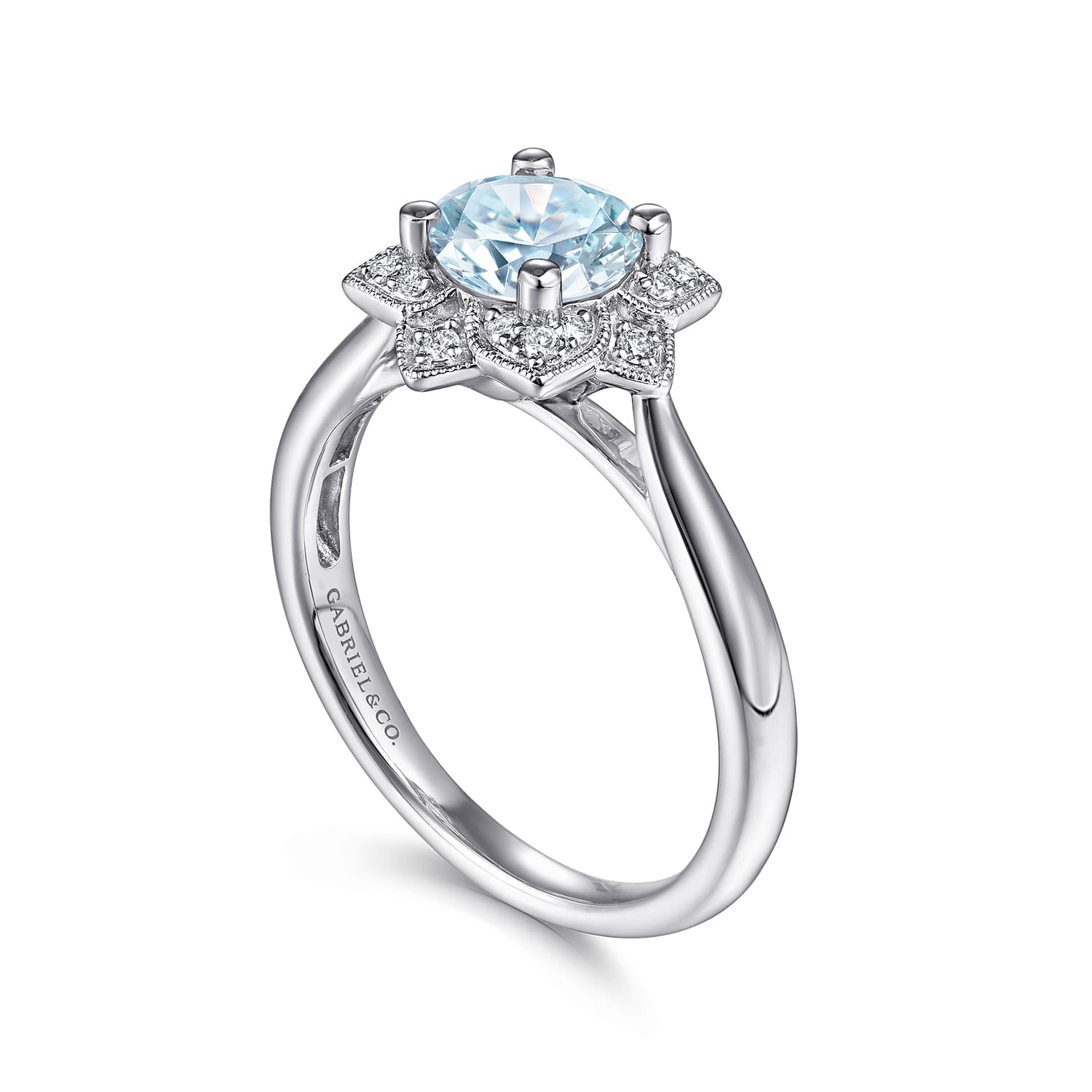 Flower Halo Aquamarine and Diamond Promise Ring