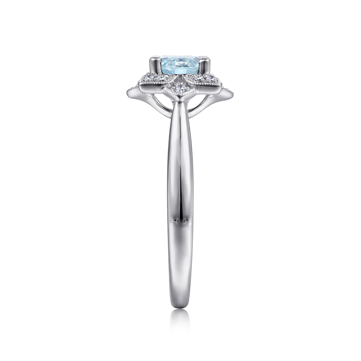 Flower Halo Aquamarine and Diamond Promise Ring