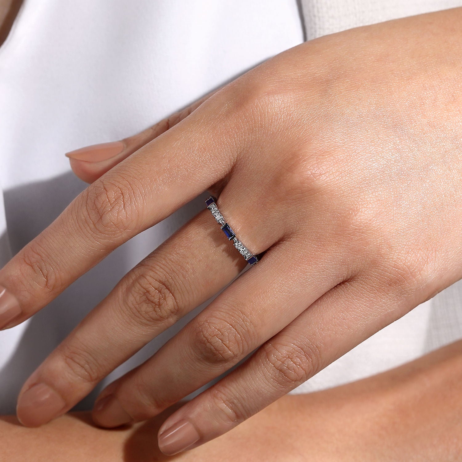 Gabriel & Co. Alternating Sapphire Baguette and Diamond Ring