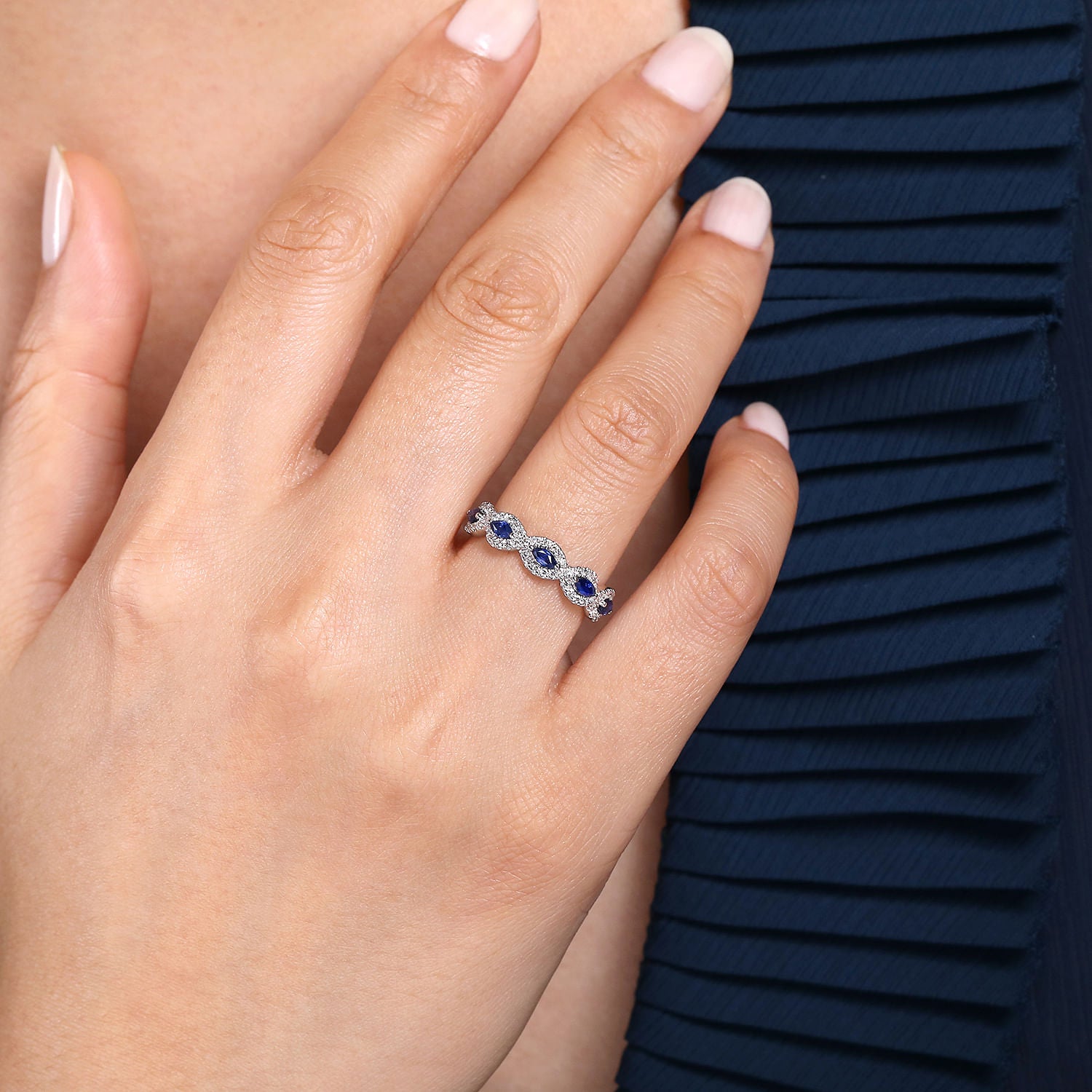 Gabriel & Co. Sapphire and Diamond Twisted Ring