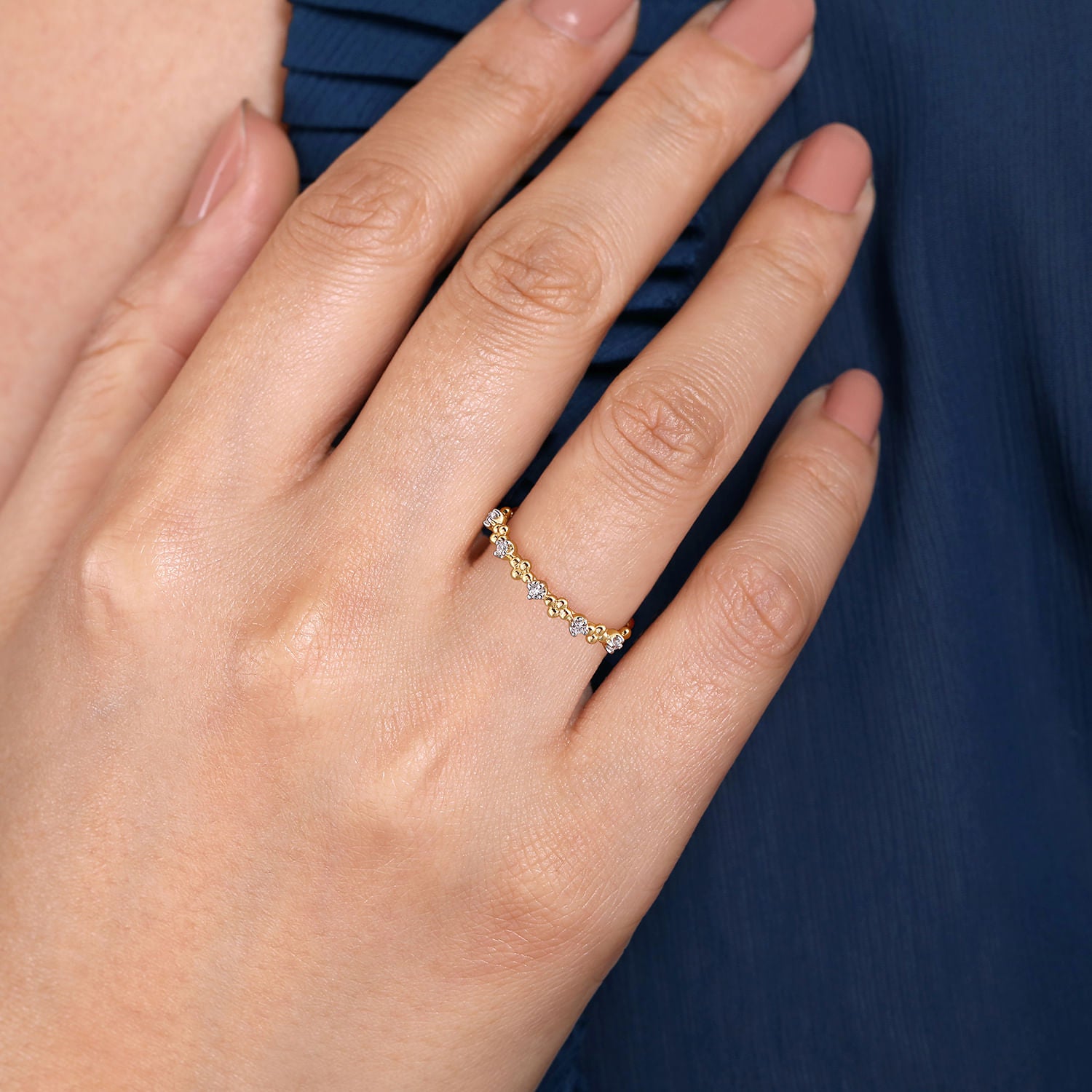 Gabriel & Co. Diamond and Bujukan Bead Station Stackable Ring