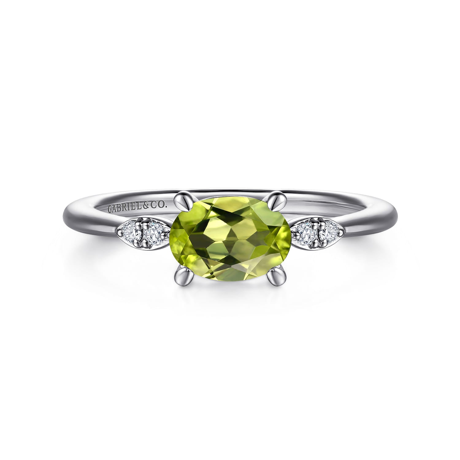 Gabriel & Co. Oval Peridot and Diamond Promise Ring