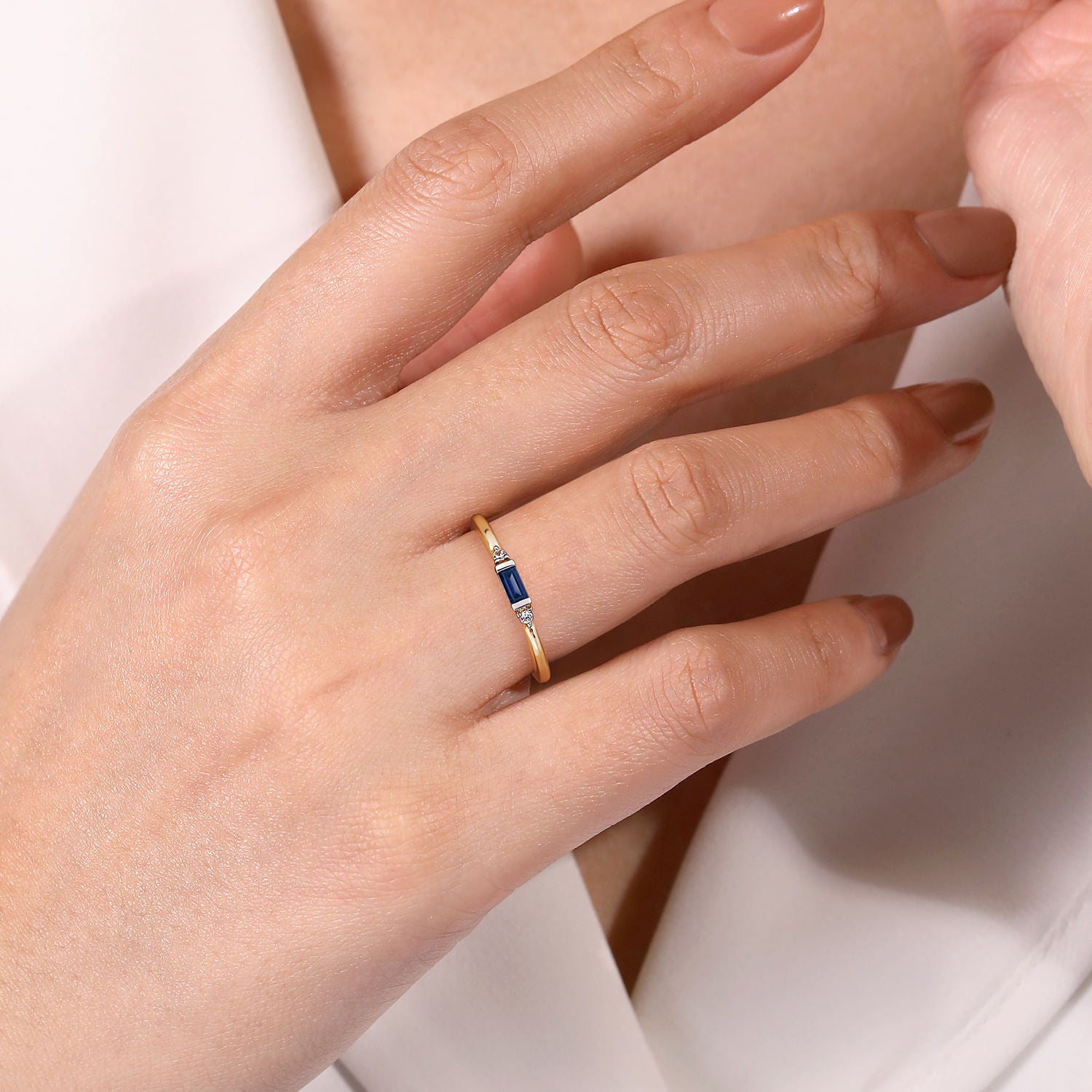 Gabriel & Co. Diamond and Blue Sapphire Stackable Ring