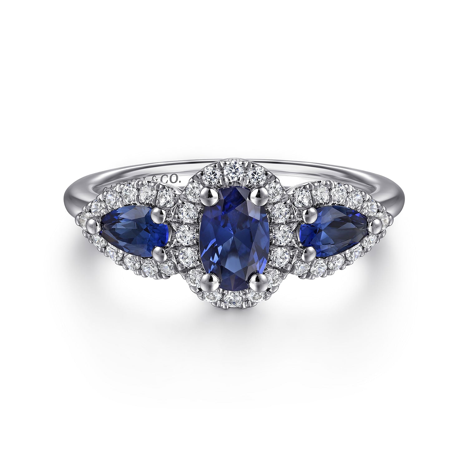 Gabriel & Co. Sapphire and Diamond Halo Ring