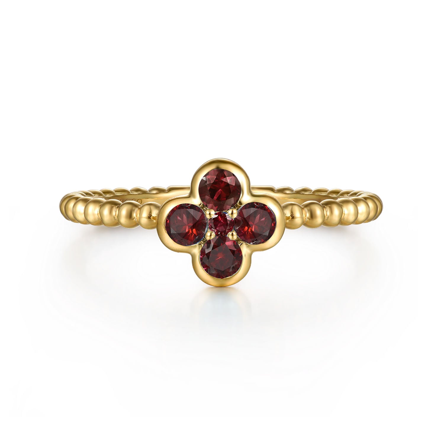 Gabriel & Co. Garnet Cluster Clover and Bujukan Bead Stackable Ring