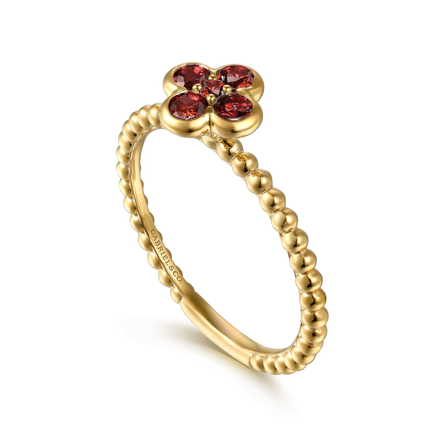 Gabriel & Co. Garnet Cluster Clover and Bujukan Bead Stackable Ring