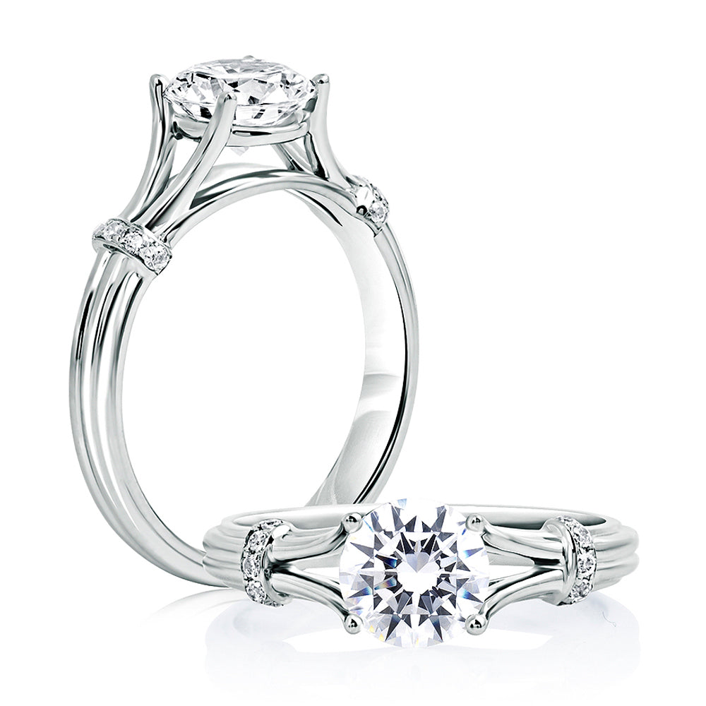 A.JAFFE Grooved Engagement Ring with Diamond Wrap
