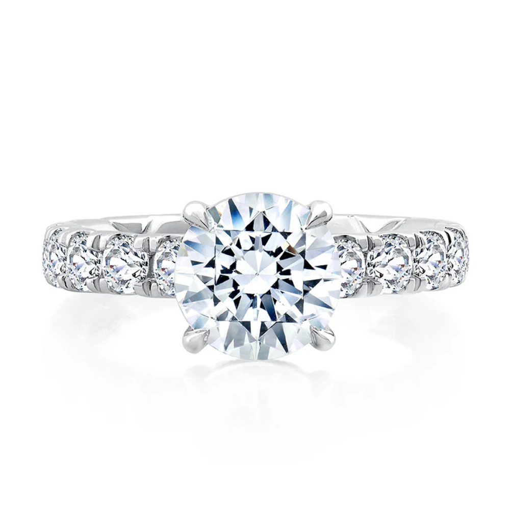 A.JAFFE Statement Hidden Halo Round Diamond Quilted Engagement Ring