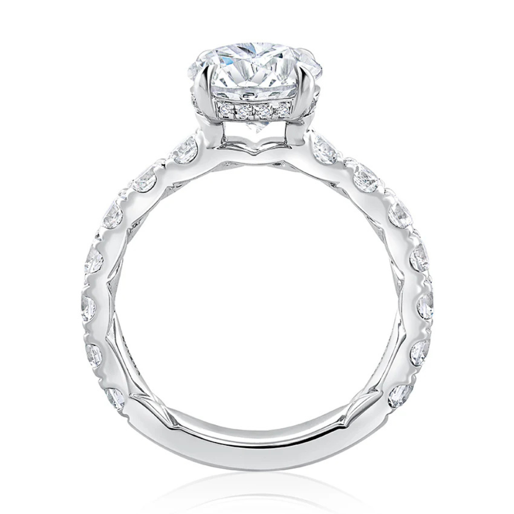 A.JAFFE Statement Hidden Halo Round Diamond Quilted Engagement Ring