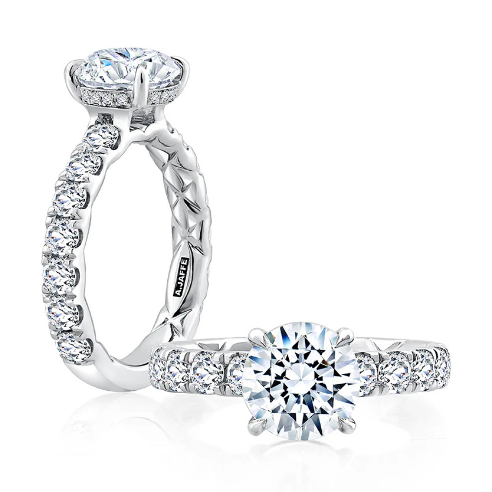 A.JAFFE Statement Hidden Halo Round Diamond Quilted Engagement Ring