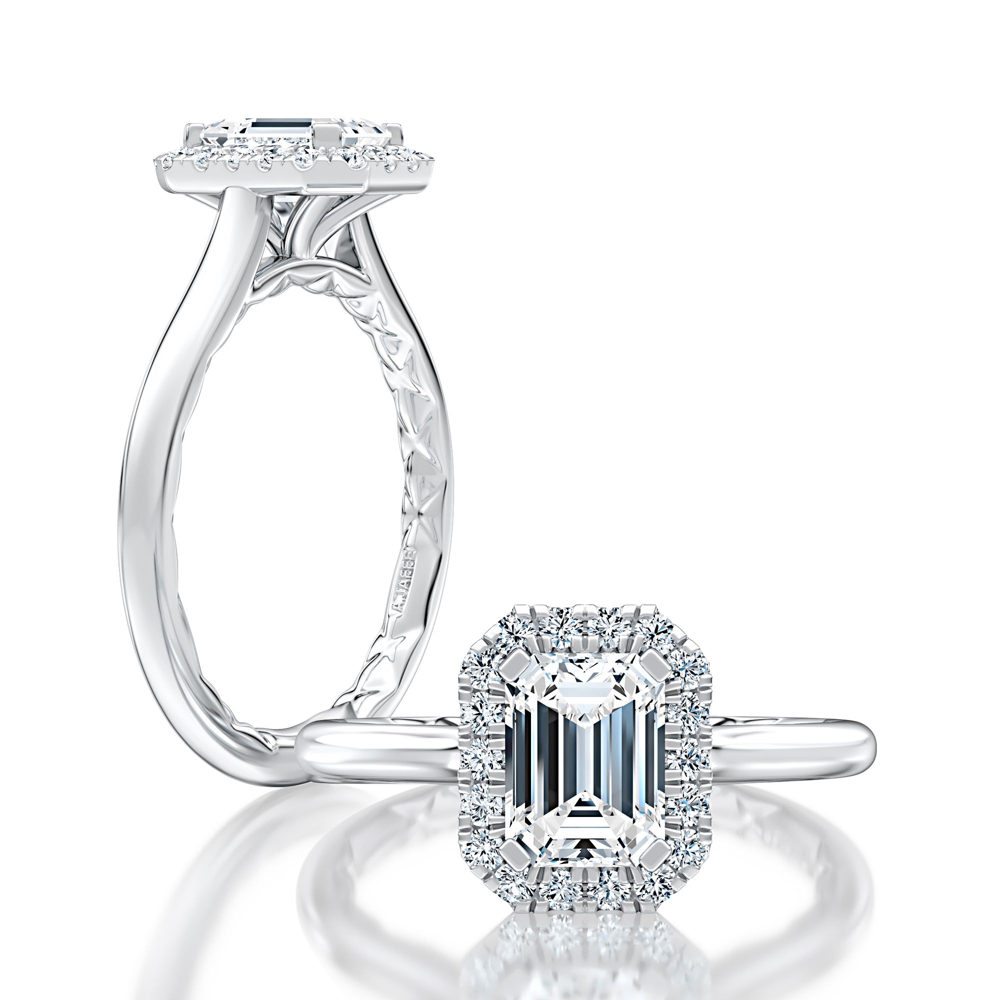 A.JAFFE Elongated Radiant Solitaire Halo Engagement Ring