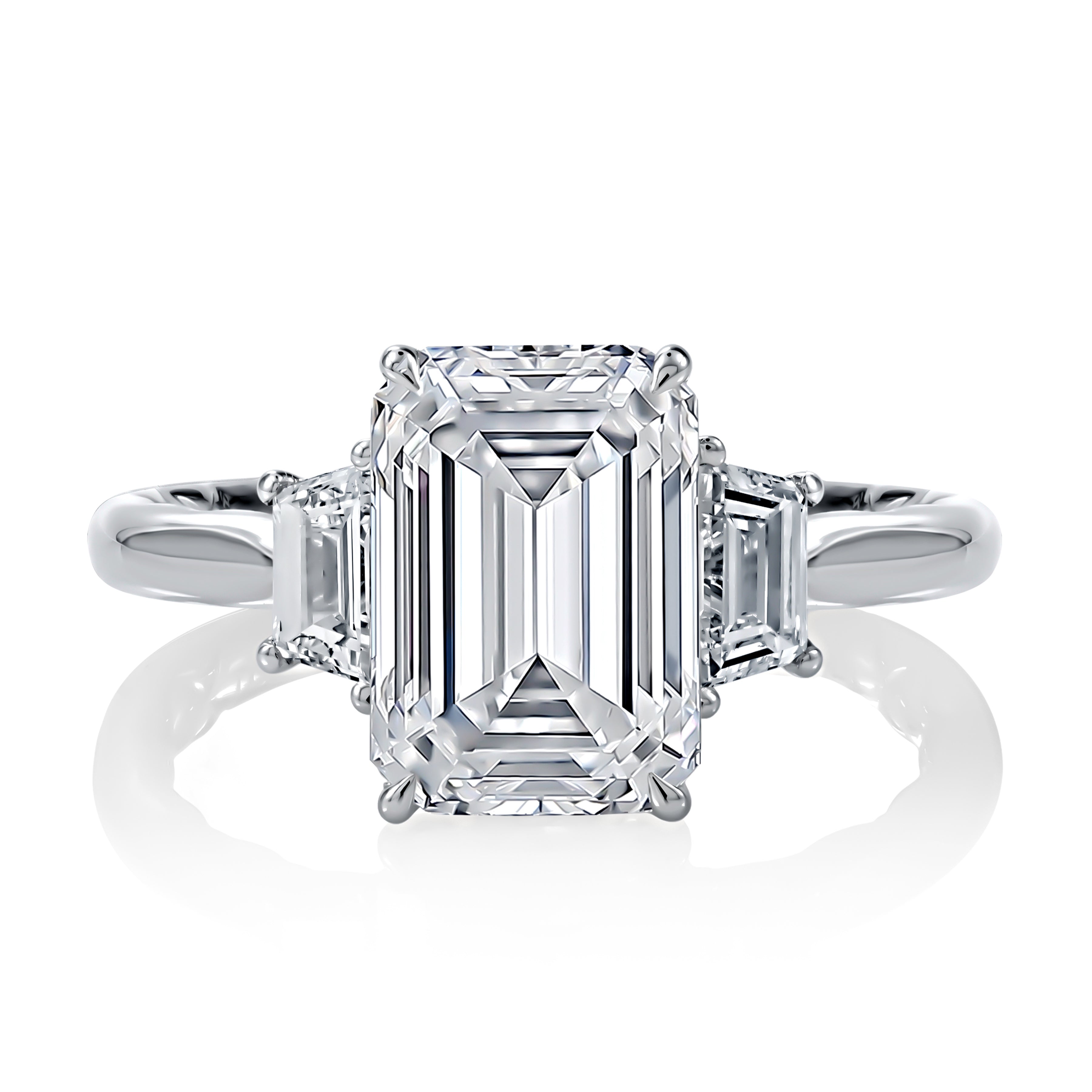 A.JAFFE Three Stone Emerald Cut Engaement Ring