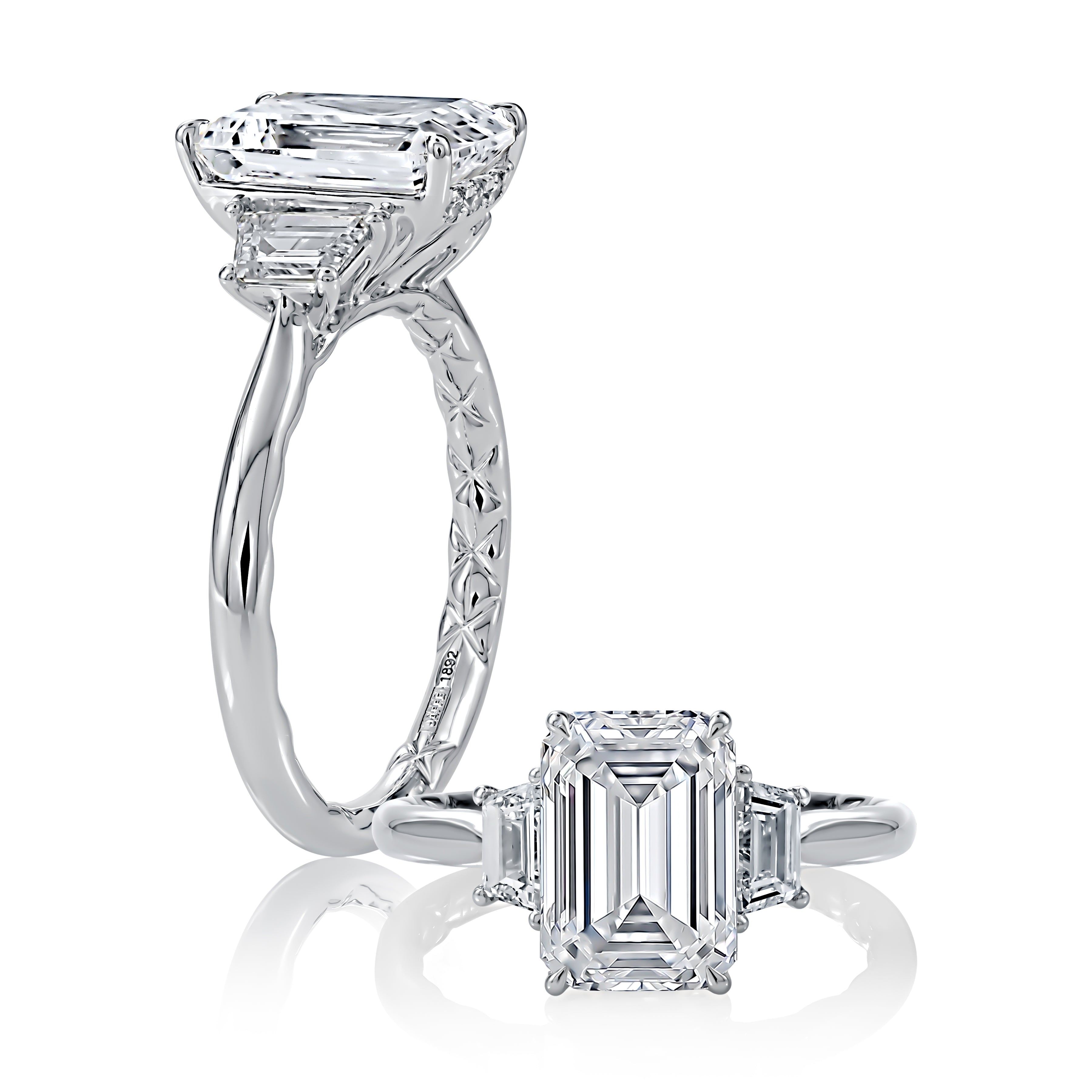 A.JAFFE Three Stone Emerald Cut Engaement Ring