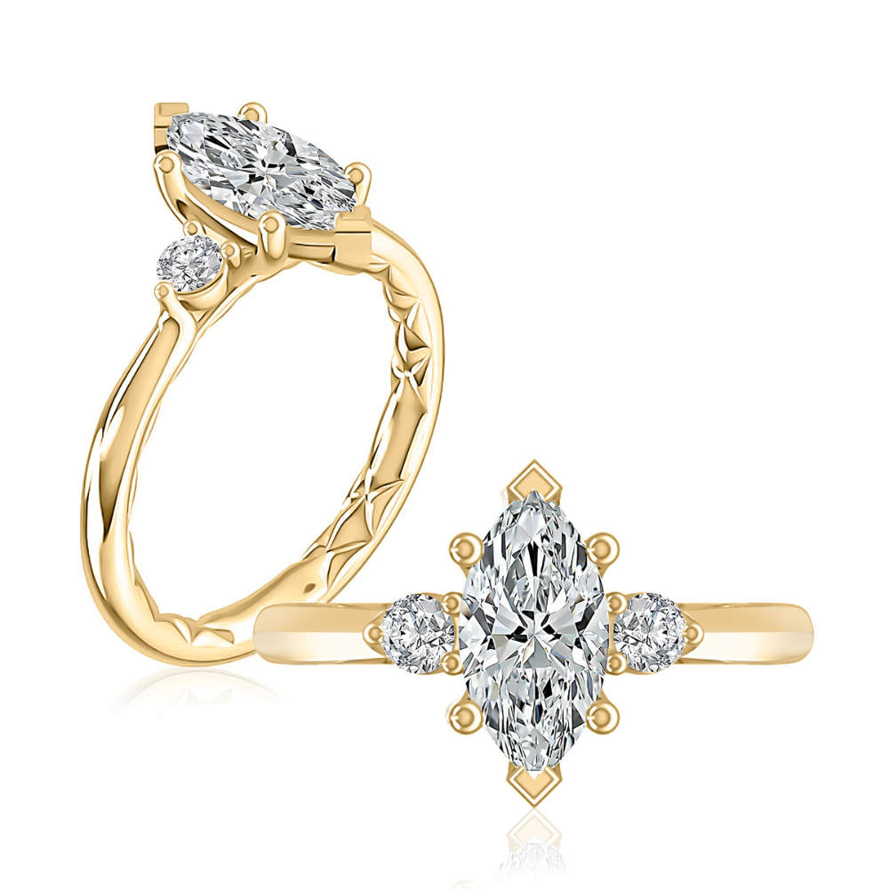 A.JAFFE Marquise Center Three Stone Engagement Ring