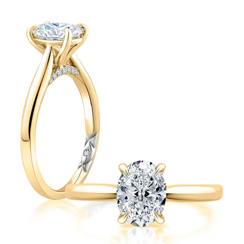 A.JAFFE Oval Solitaire Engagement Ring with Diamond Bridge