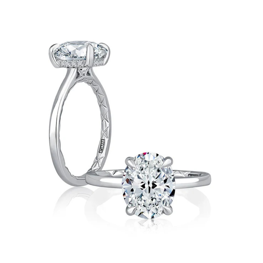 A.JAFFE Oval Solitaire Engagement Ring with Hidden Halo