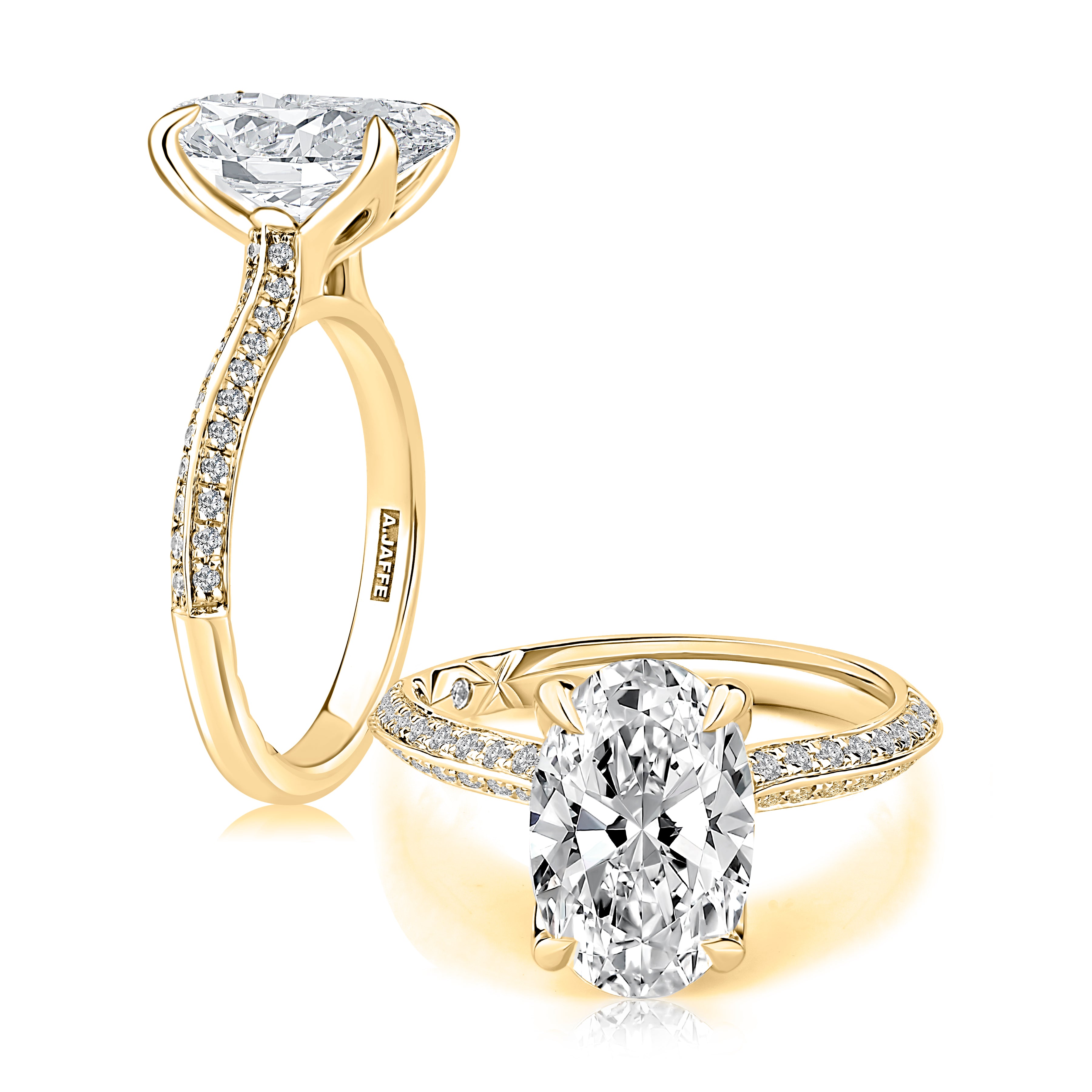 A.JAFFE Oval Center Engagement Ring with Double Row Band