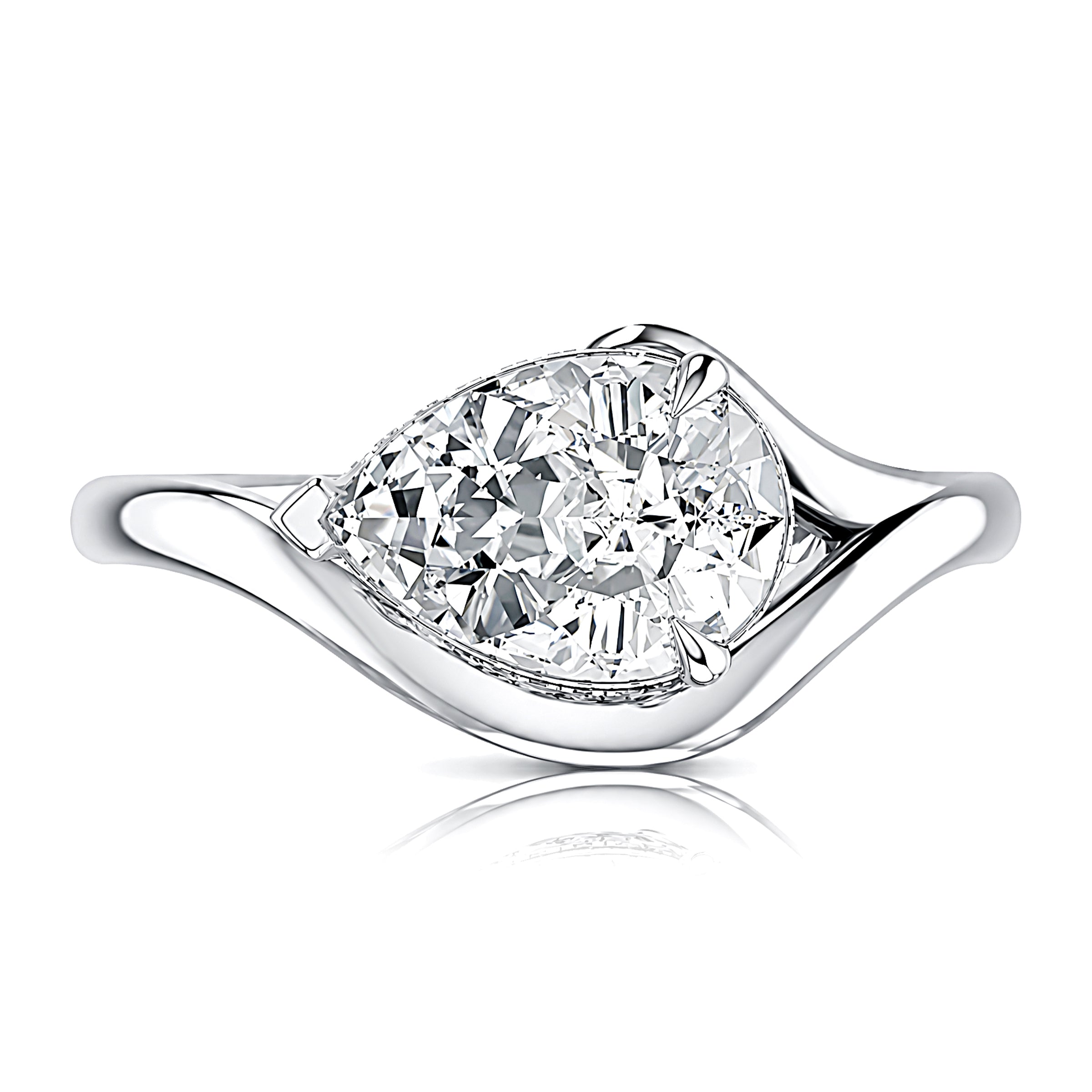 A.JAFFE East West Pear Center Hidden Halo Engagement Ring