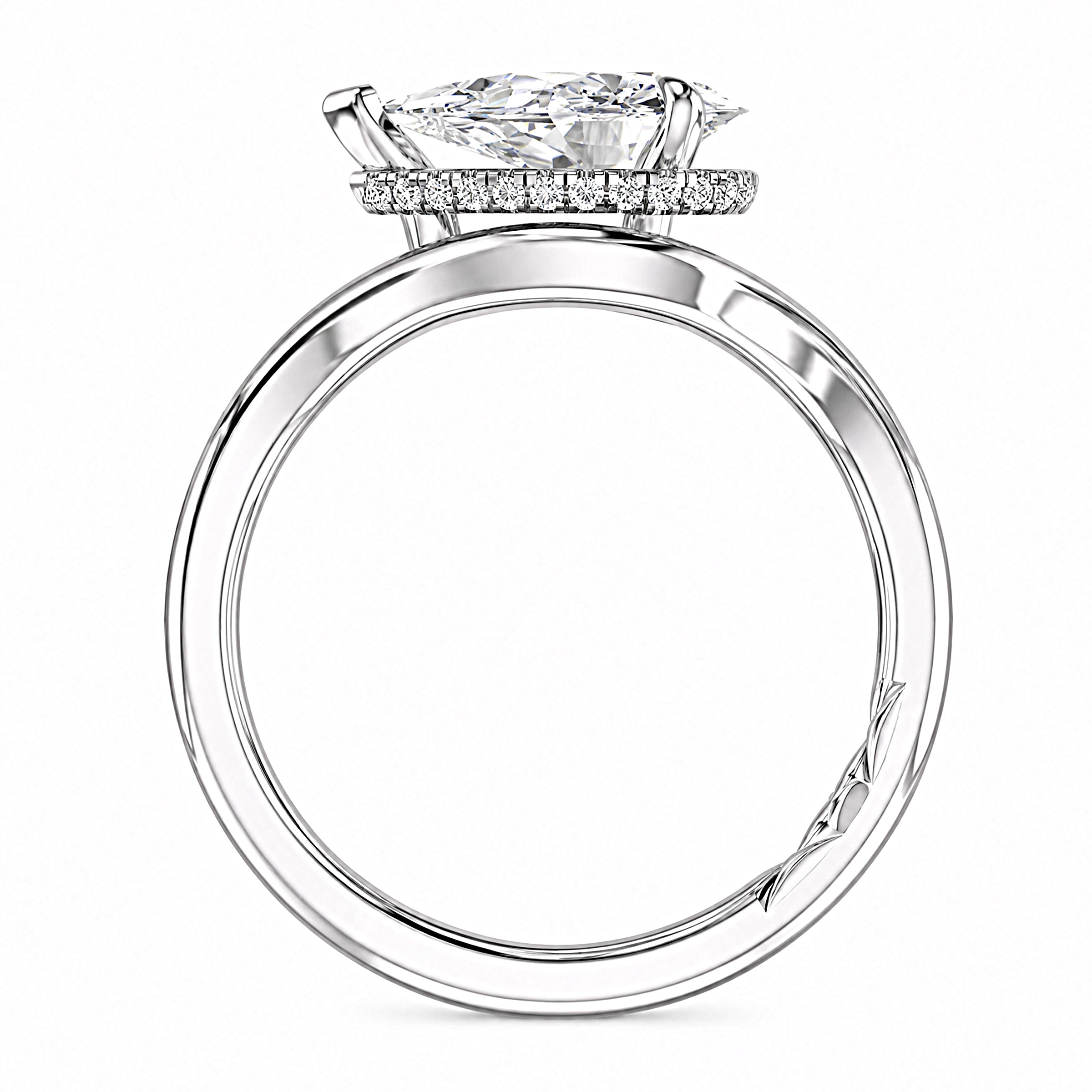 A.JAFFE East West Pear Center Hidden Halo Engagement Ring