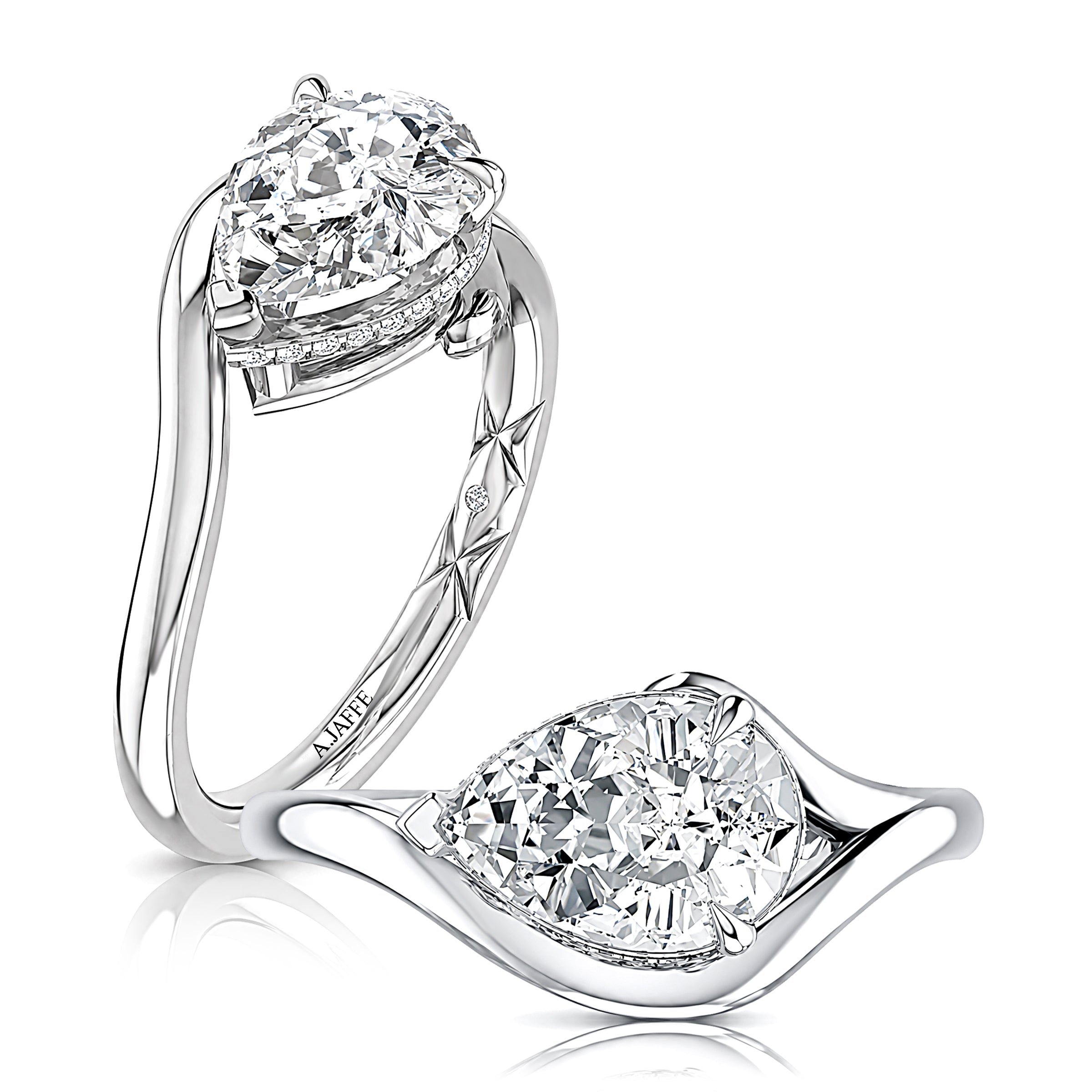 A.JAFFE East West Pear Center Hidden Halo Engagement Ring