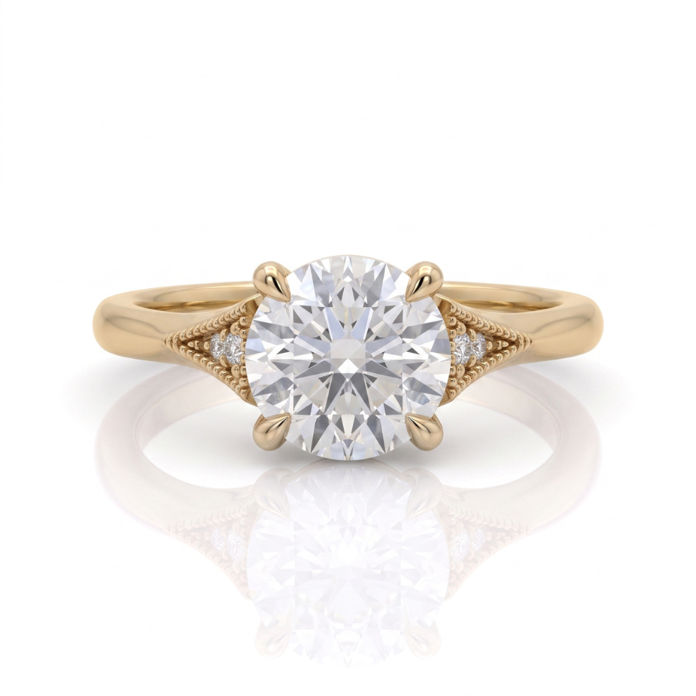A.JAFFE Round Center Vintage Style Cathedral Engagement Ring