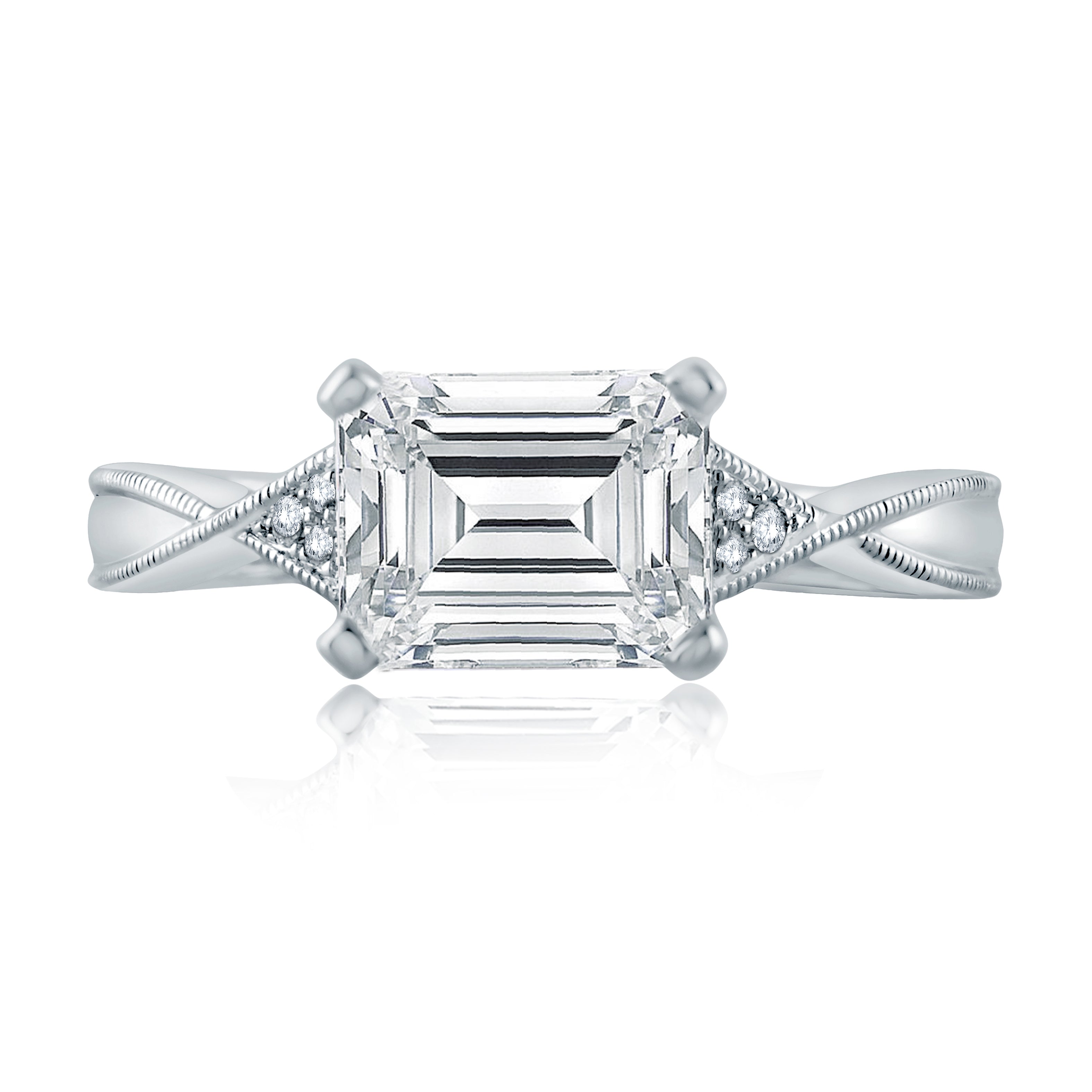 A.JAFFE East to West Emerald Cut Engagement Ring with Hidden Halo