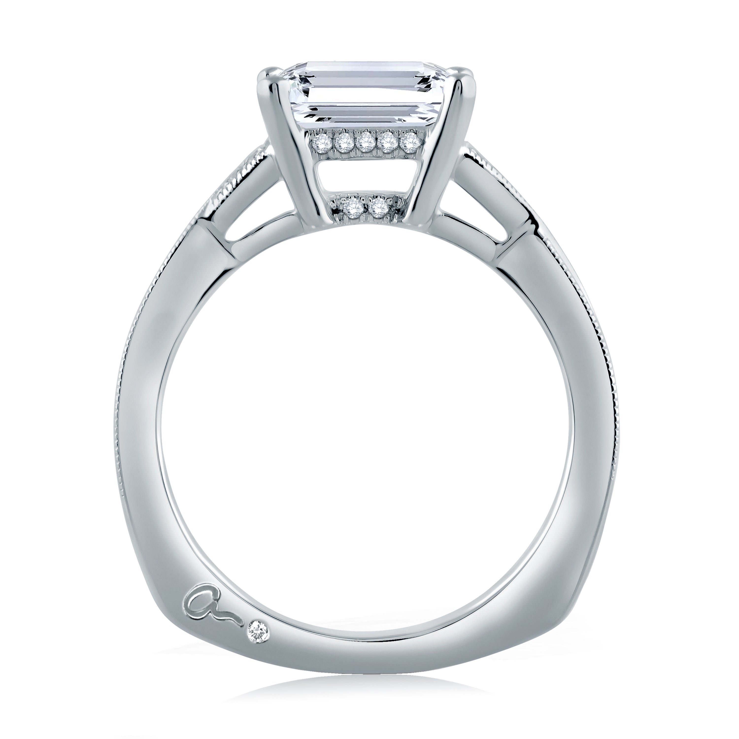 A.JAFFE East to West Emerald Cut Engagement Ring with Hidden Halo