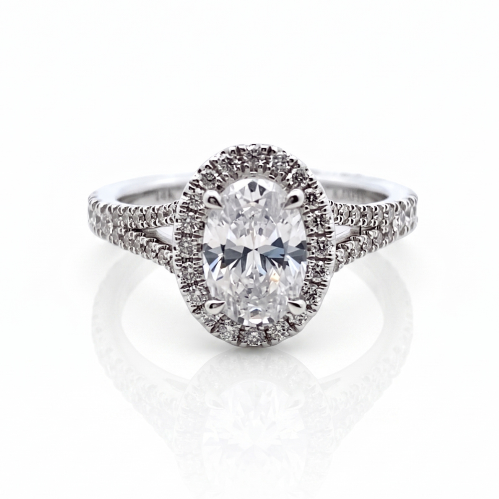 A.JAFFE Split Shank Oval Halo Engagement Ring