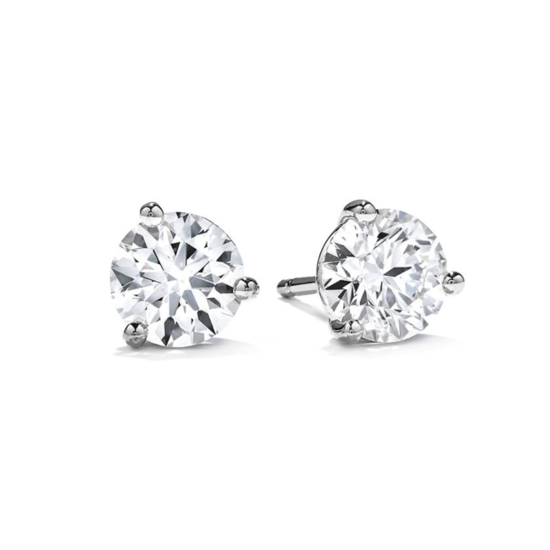 Memoire Three Prong Solitaire 1.01 Carat Diamond Stud Earrings