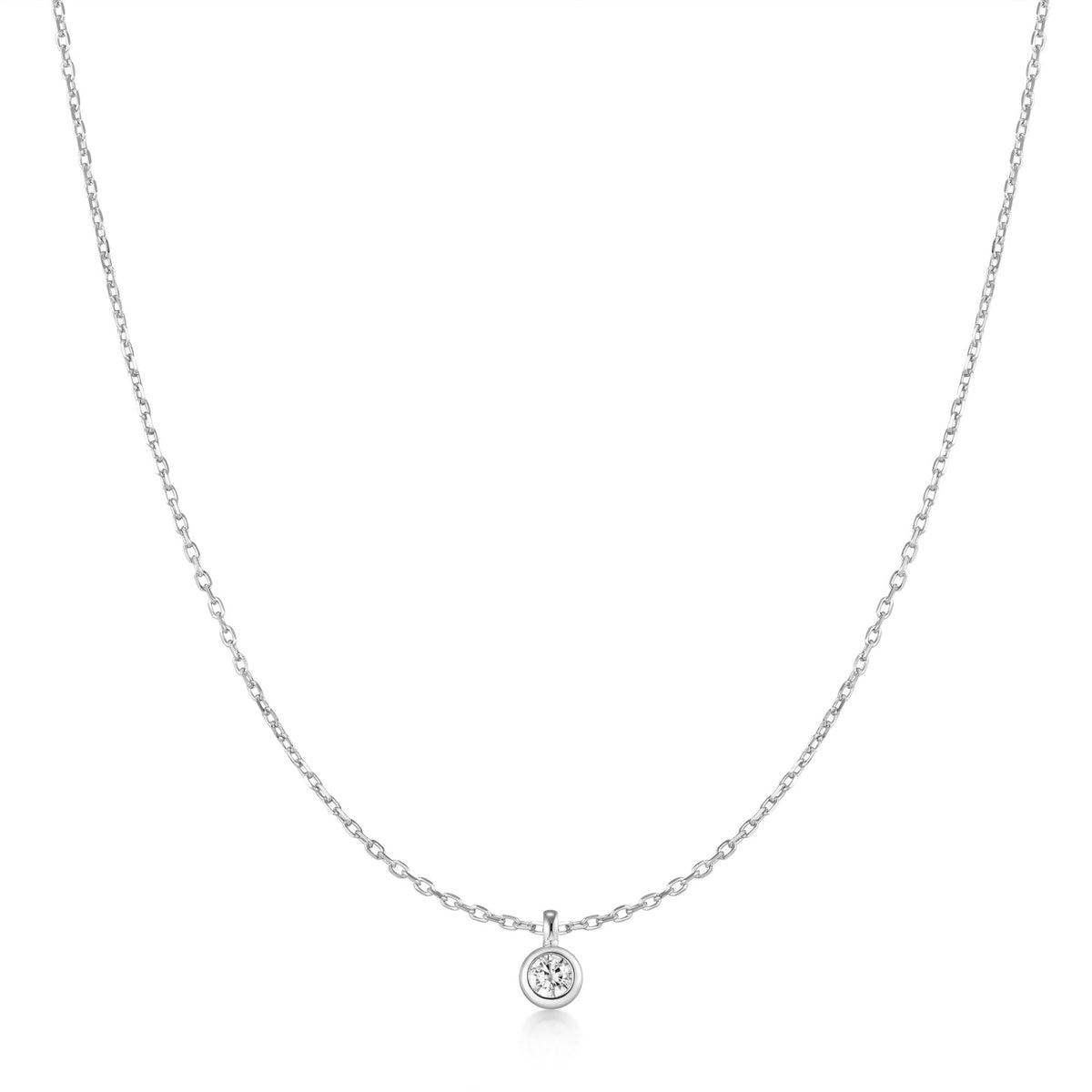 Silver Classic Bezel-Set Solitaire Necklace
