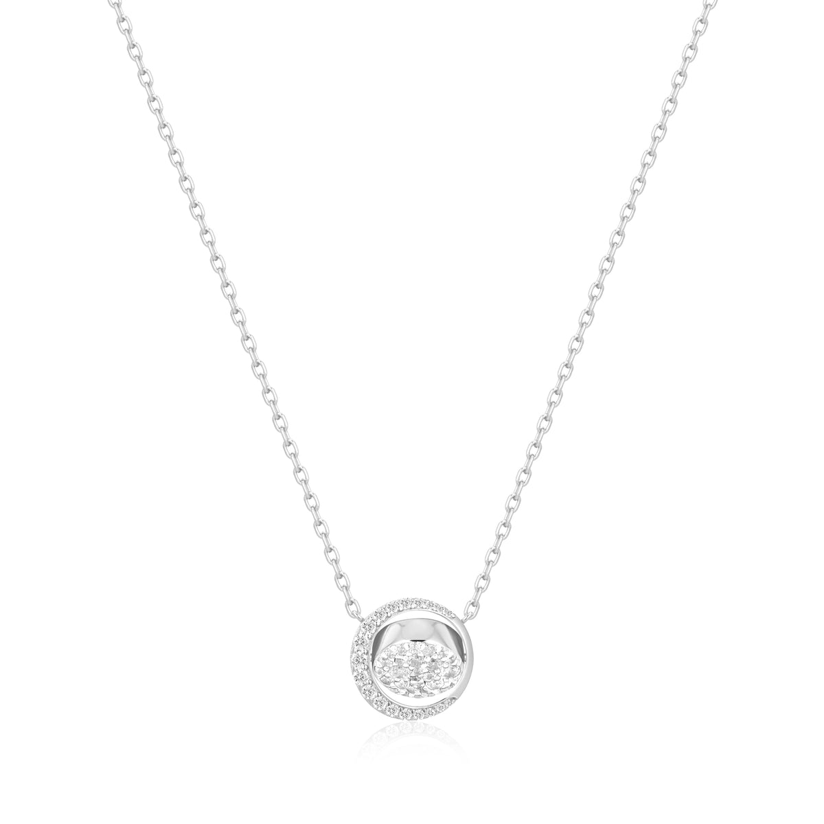 Silver Reversible Pavé Moon Evil-Eye Necklace