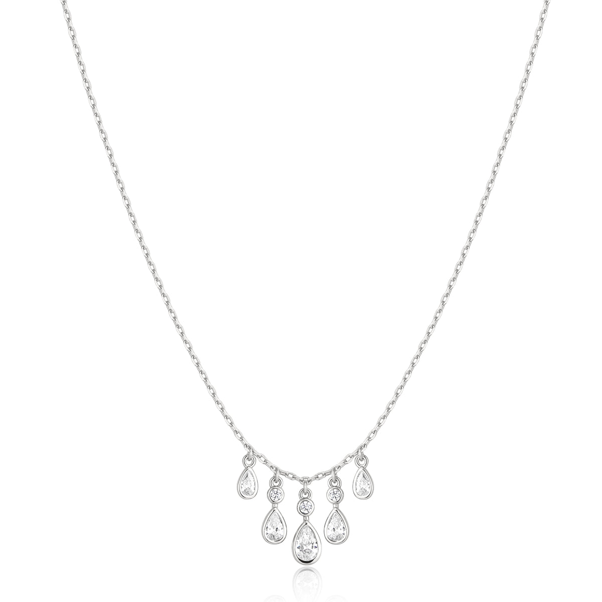Silver Bezel-Set Teardrop Cascade Necklace