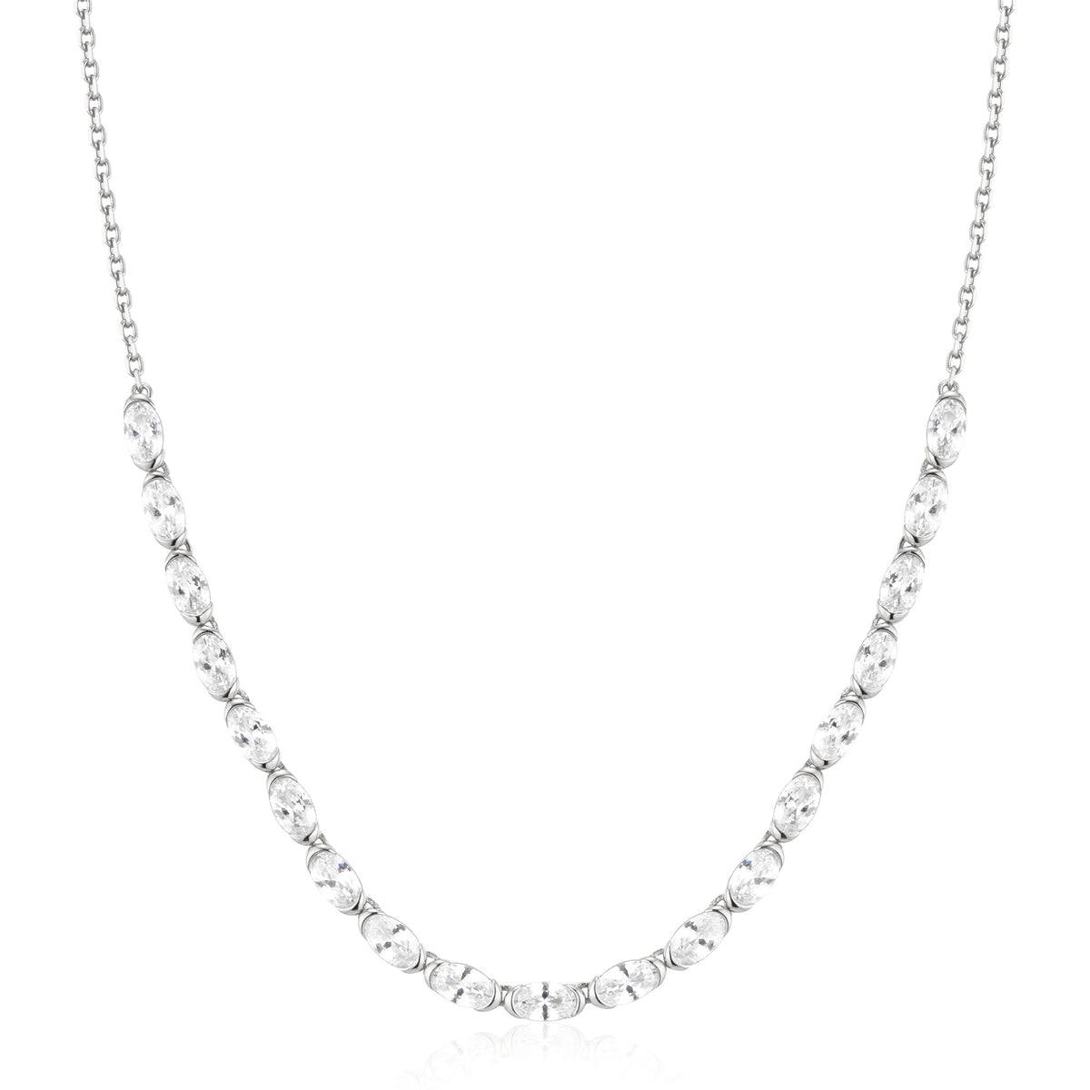 Silver Half-Bezel Oval Half-Tennis Necklace