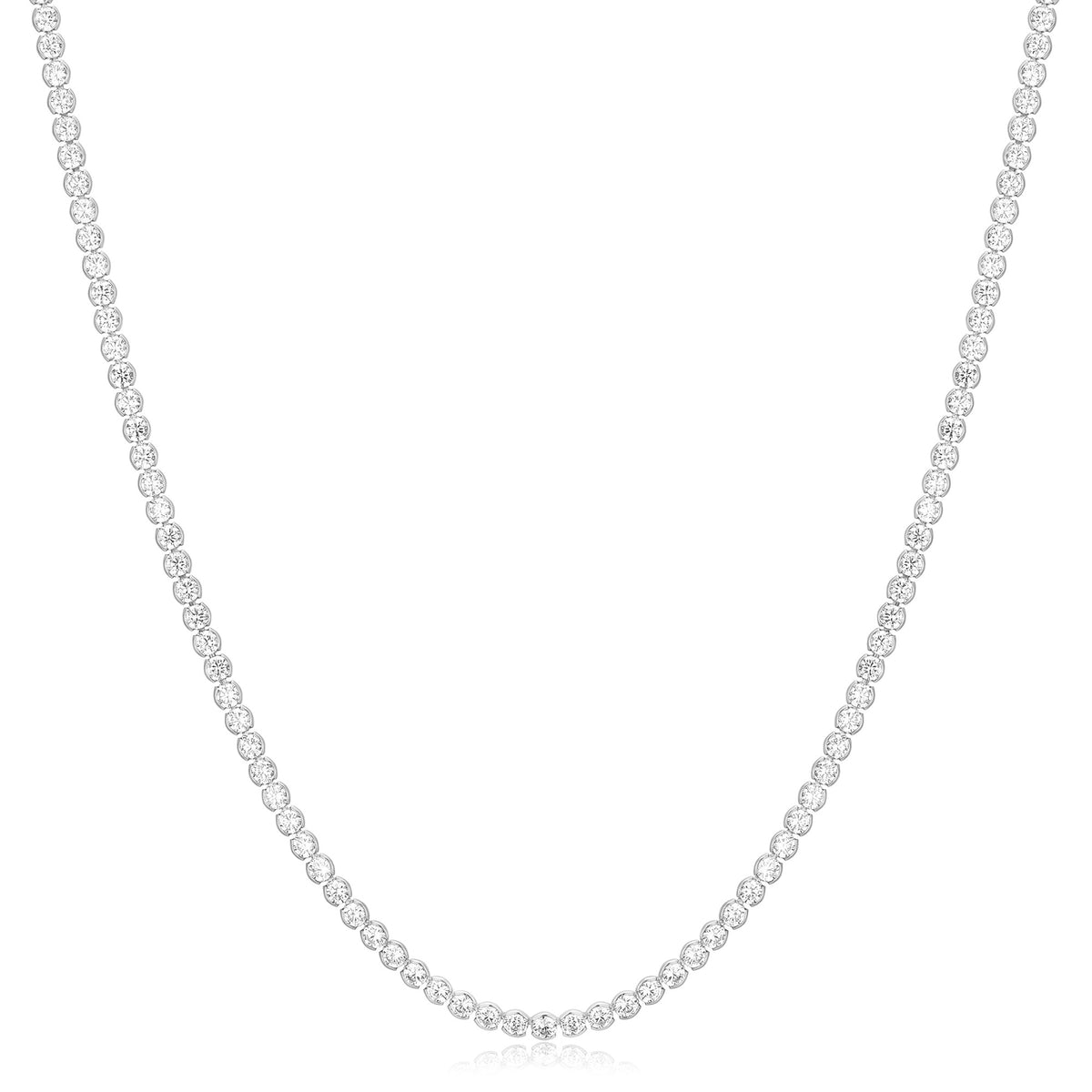 Silver Half-Bezel Round Tennis Necklace
