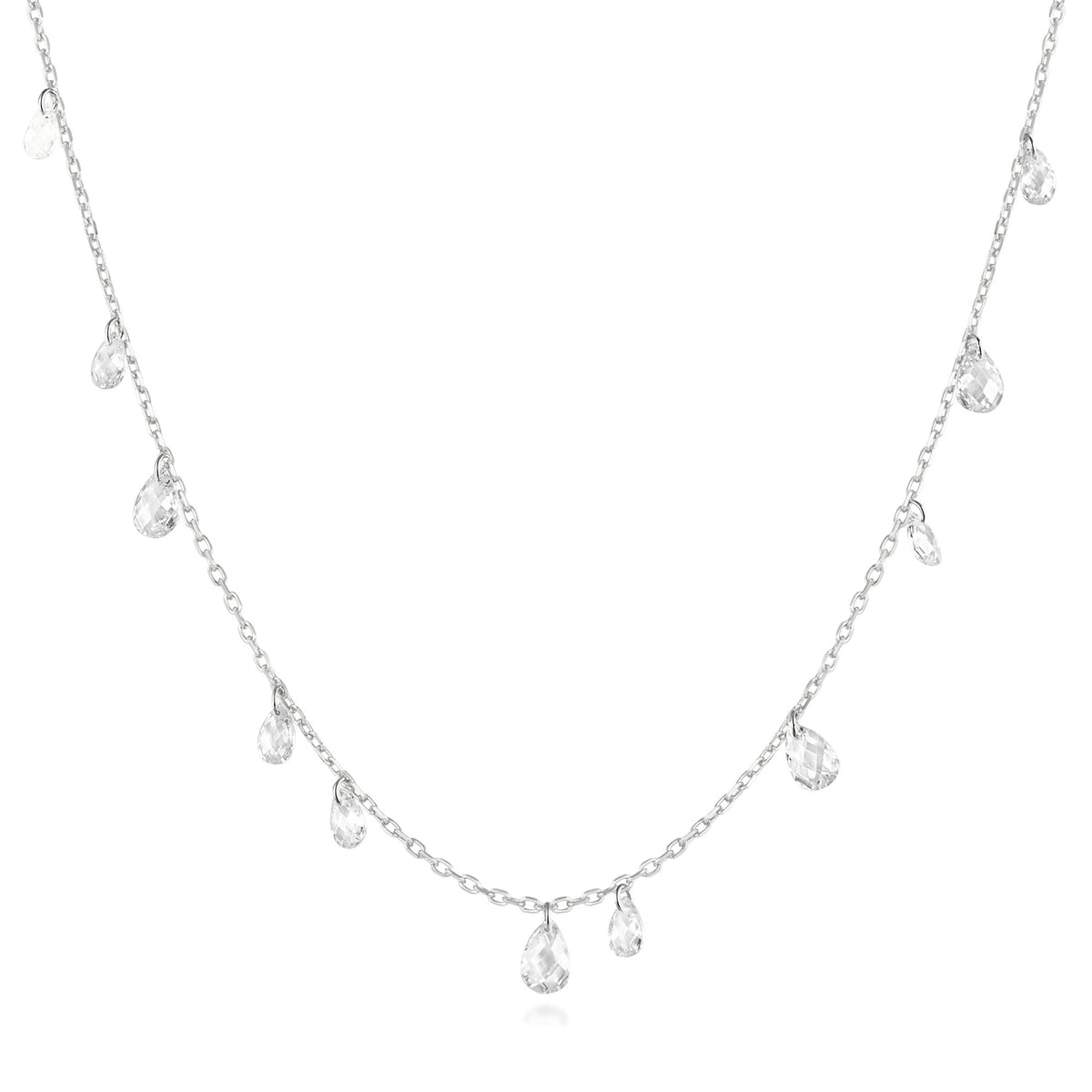 Silver Ethereal Teardrop Dangle Station Necklace