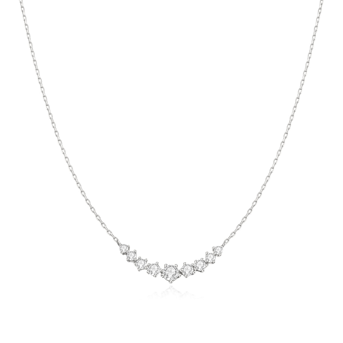 Silver Graduated Pavé Arc Necklace