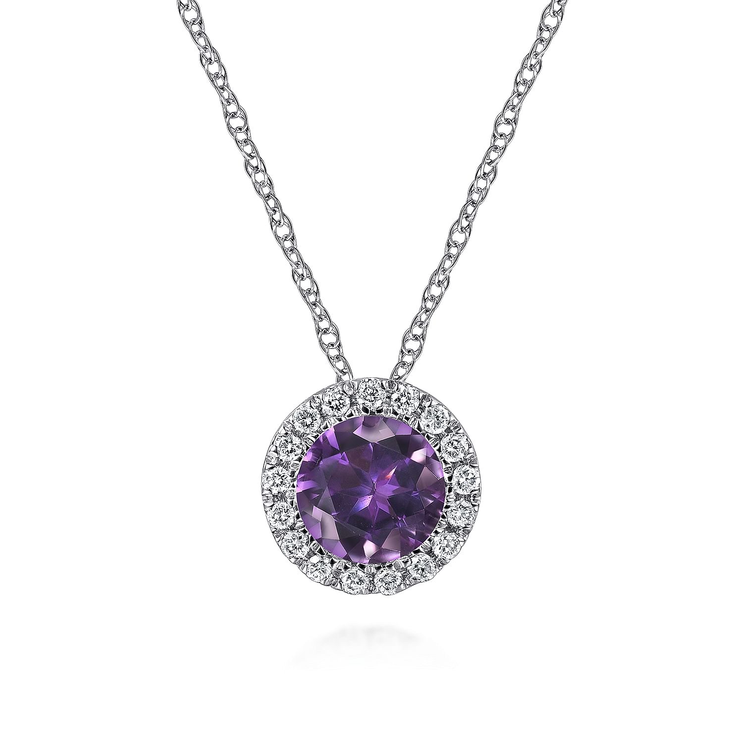 Gabriel & Co. Amethyst and Diamond Halo Pendant