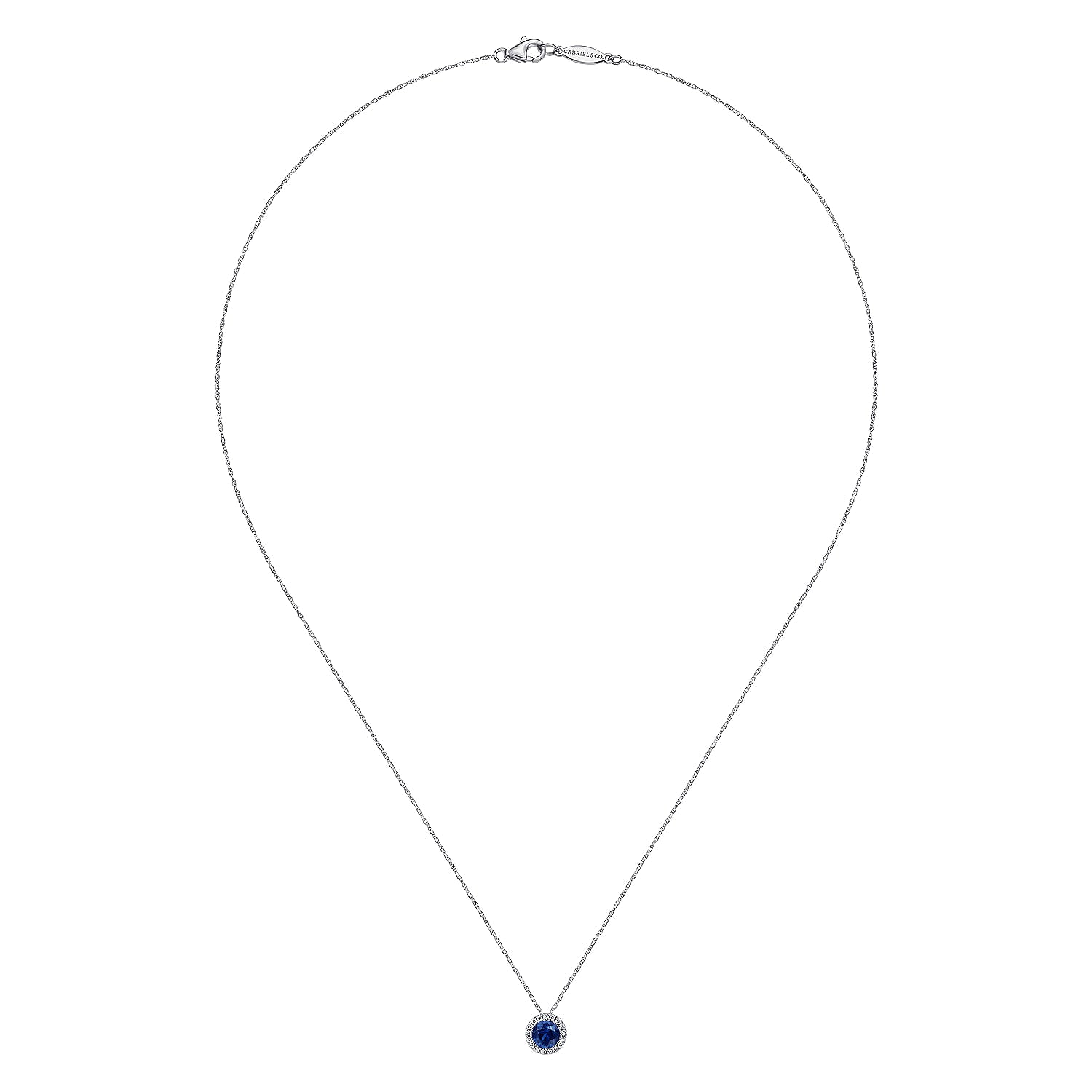 Gabriel & Co. Sapphire and Diamond Halo Pendant Necklace