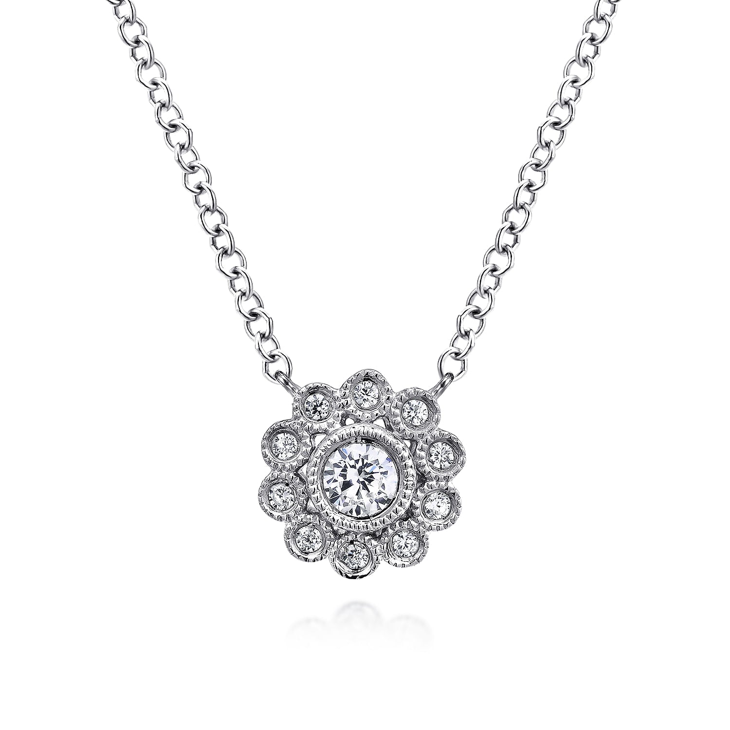 Gabriel & Co. Diamond Flower Pendant Necklace