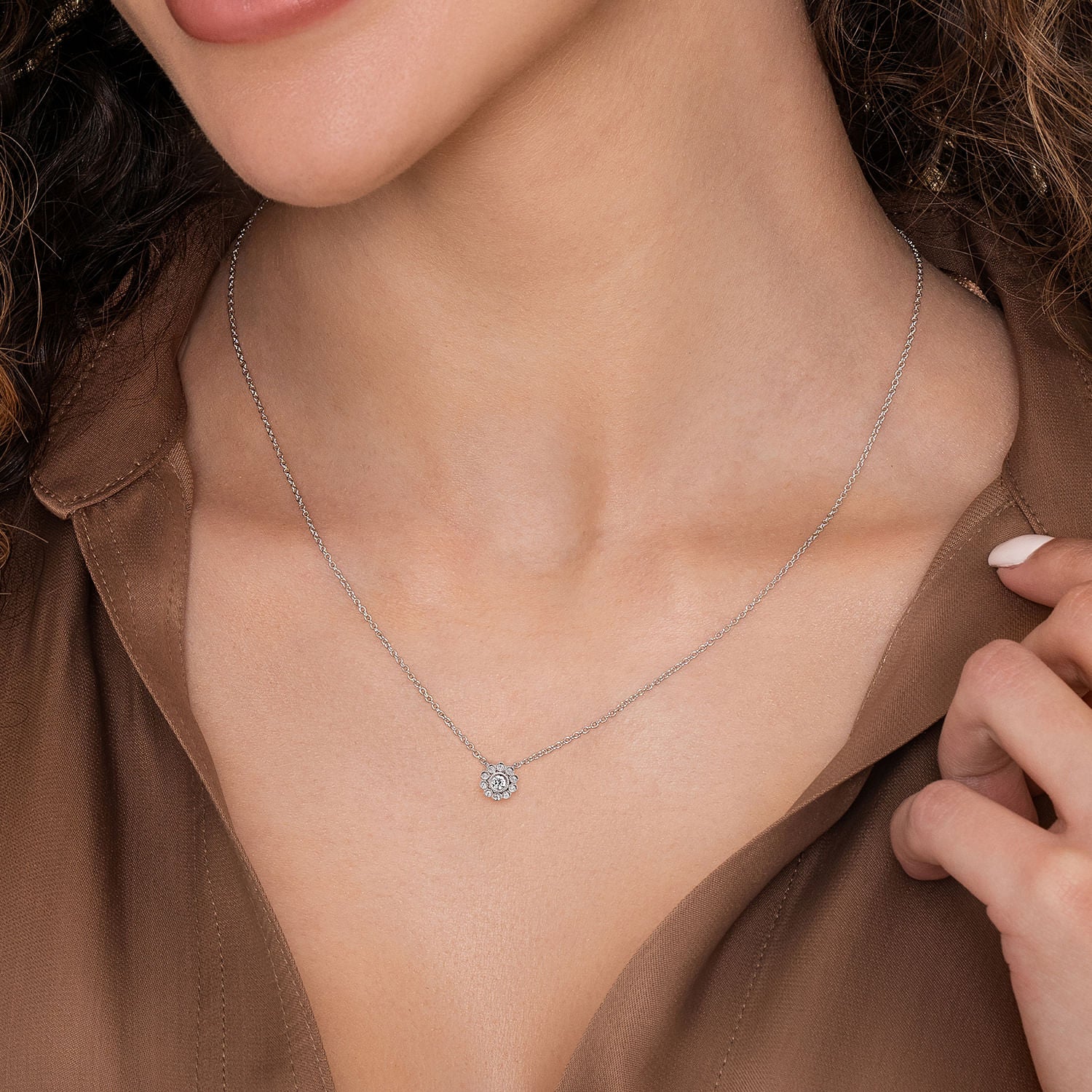 Gabriel & Co. Diamond Flower Pendant Necklace